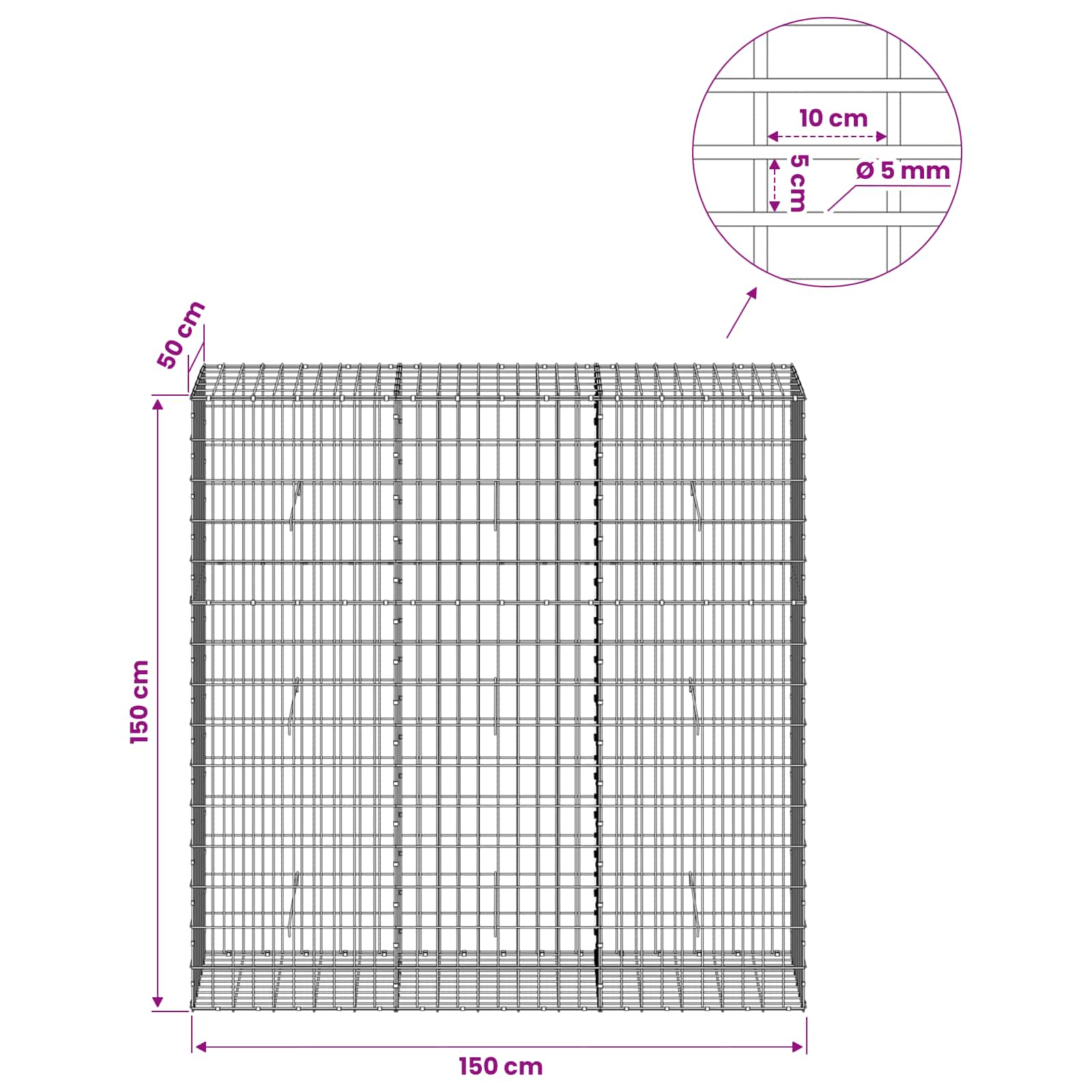 Gabion z žico 5 mm in mrežo 5x10 cm 150x50x150 cm