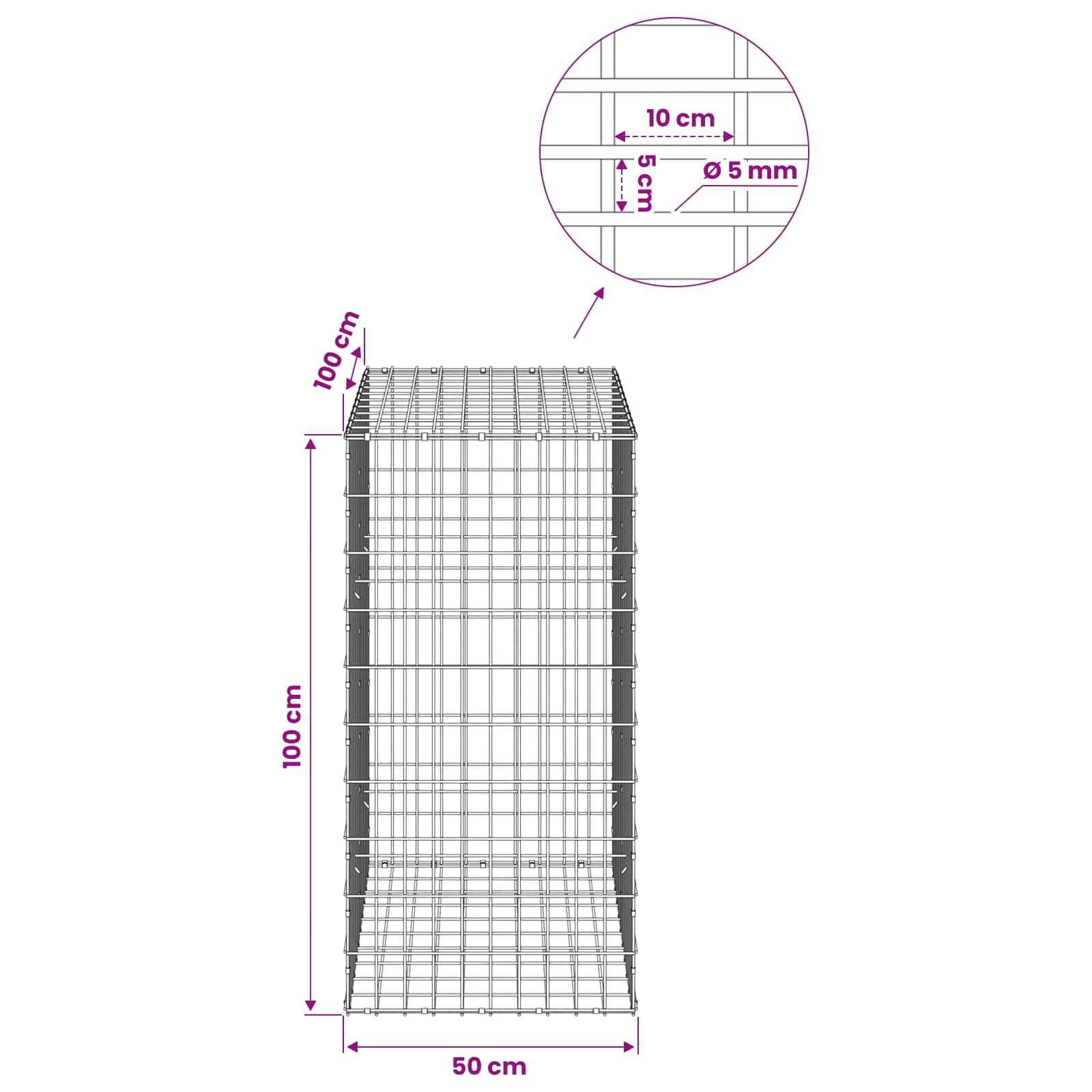 Gabion z žico 5 mm in mrežo 5x10 cm 50x100x100 cm
