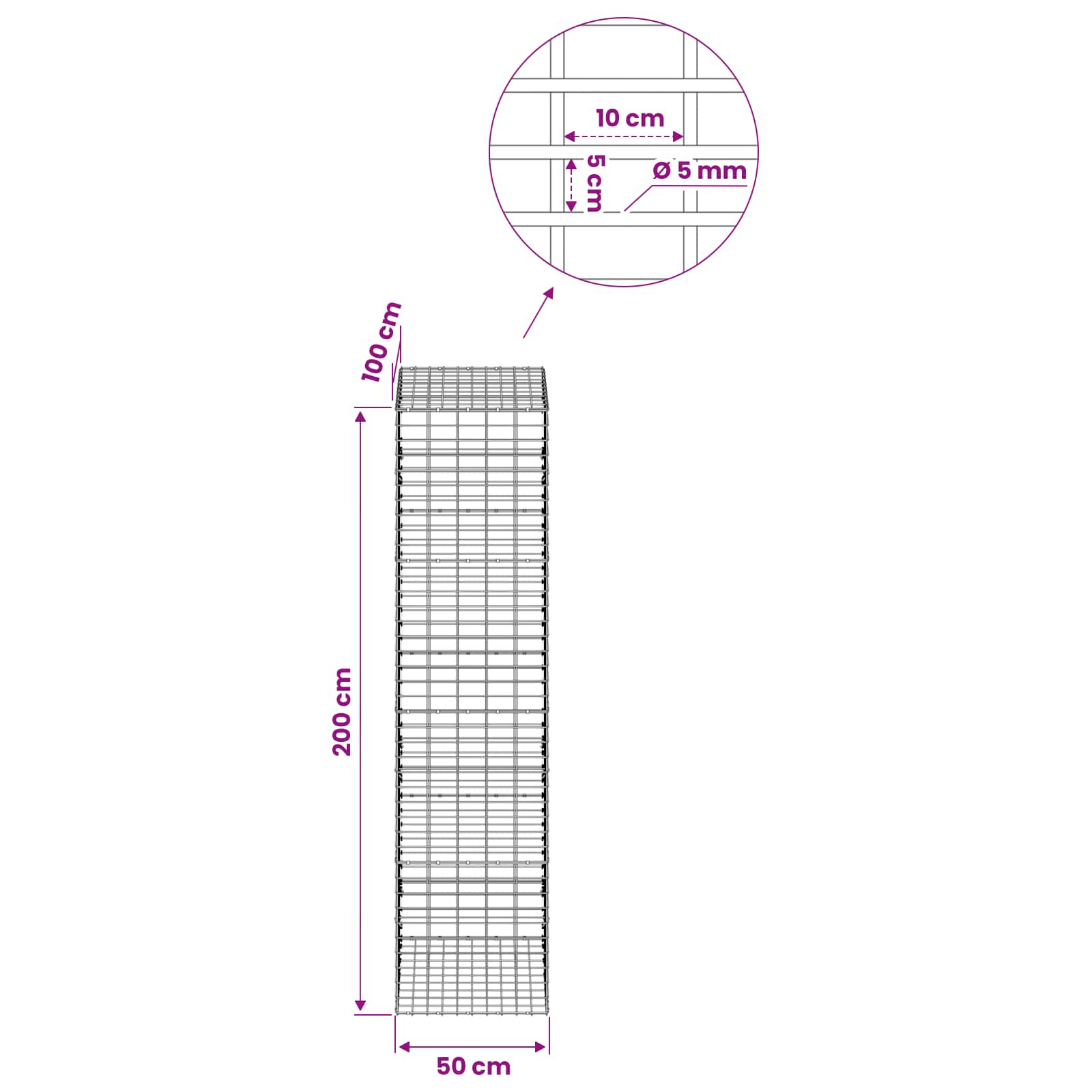 Gabion z žico 5 mm in mrežo 5x10 cm 50x100x200 cm