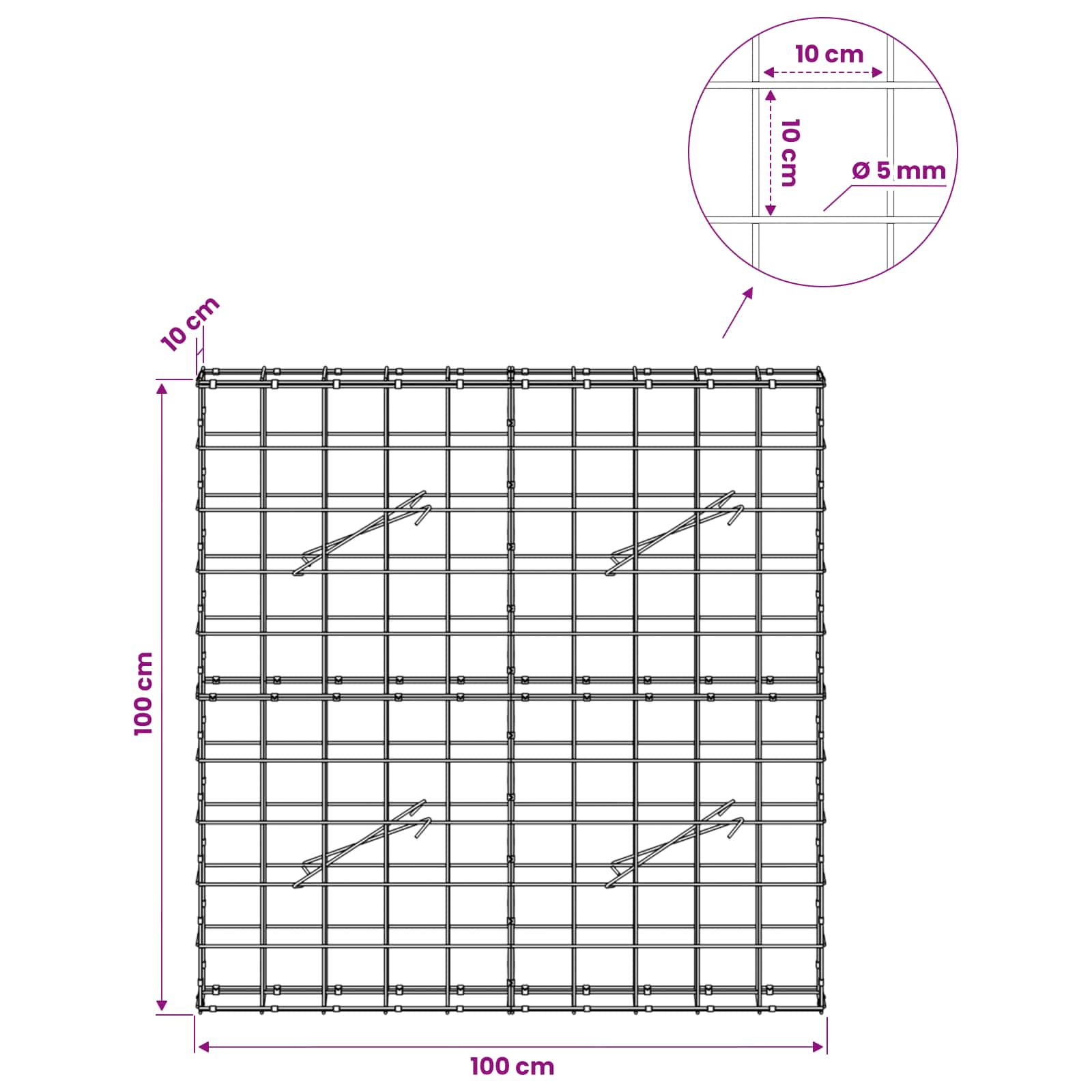 Gabion z žico 5 mm in mrežo 10x10 cm 100x10x100 cm
