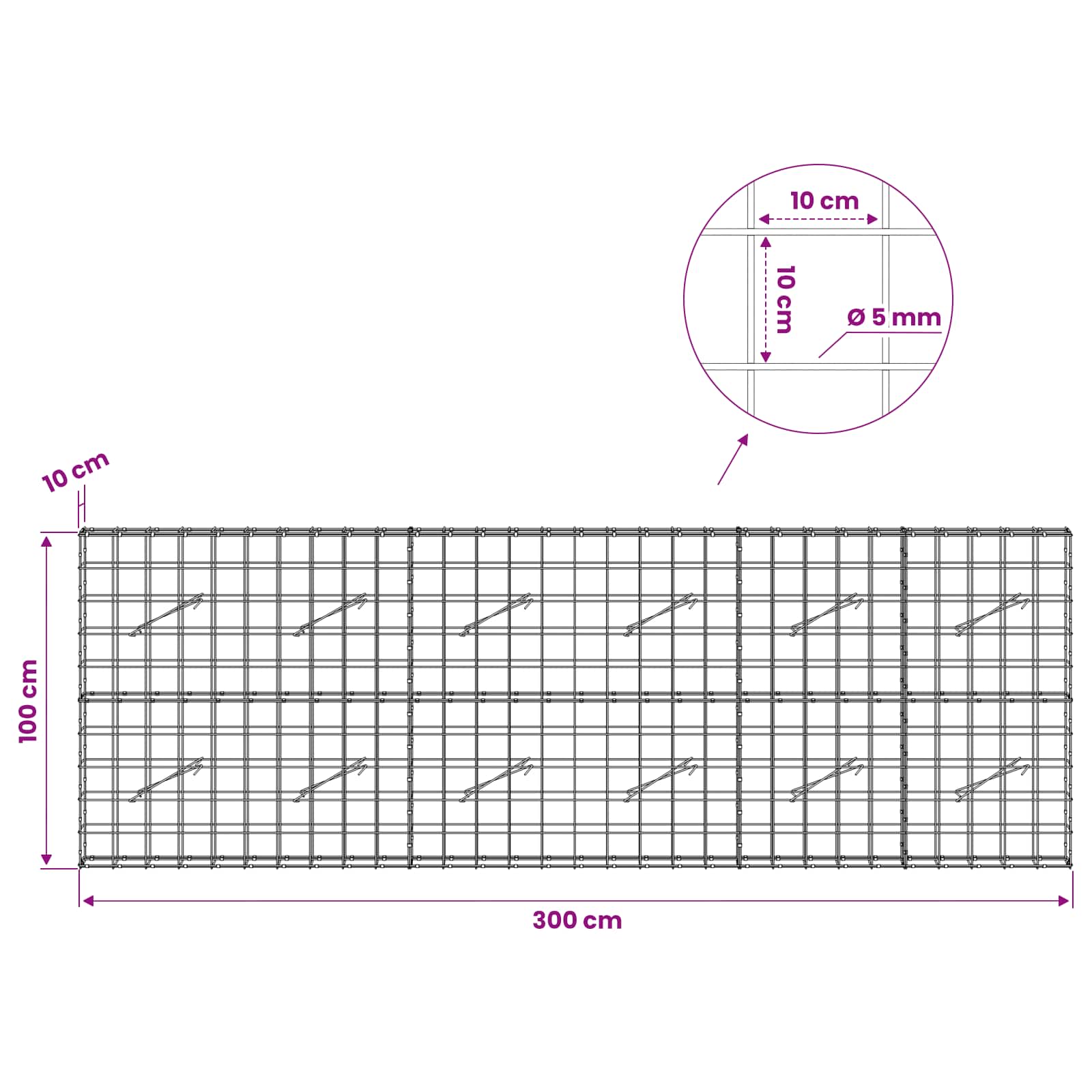 Gabion z žico 5 mm in mrežo 10x10 cm 300x10x100 cm