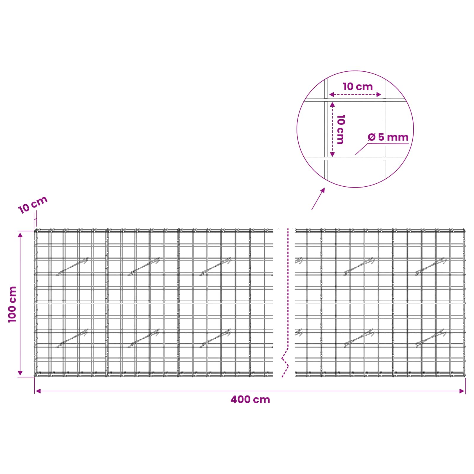 Gabion z žico 5 mm in mrežo 10x10 cm 400x10x100 cm