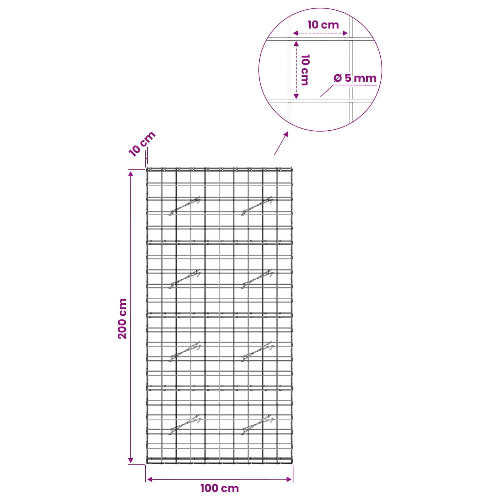 Gabion z žico 5 mm in mrežo 10x10 cm 100x10x200 cm