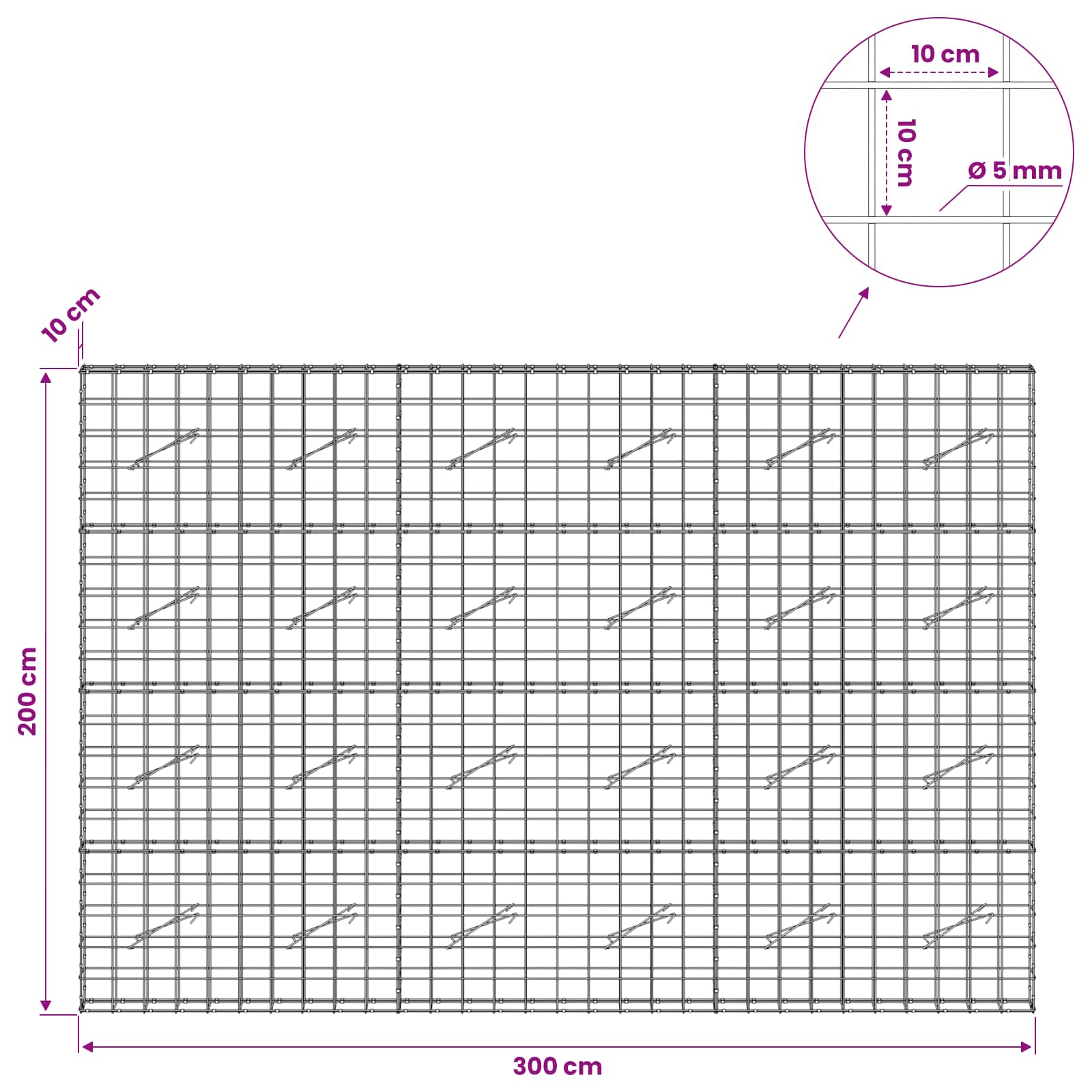 Gabion z žico 5 mm in mrežo 10x10 cm 300x10x200 cm