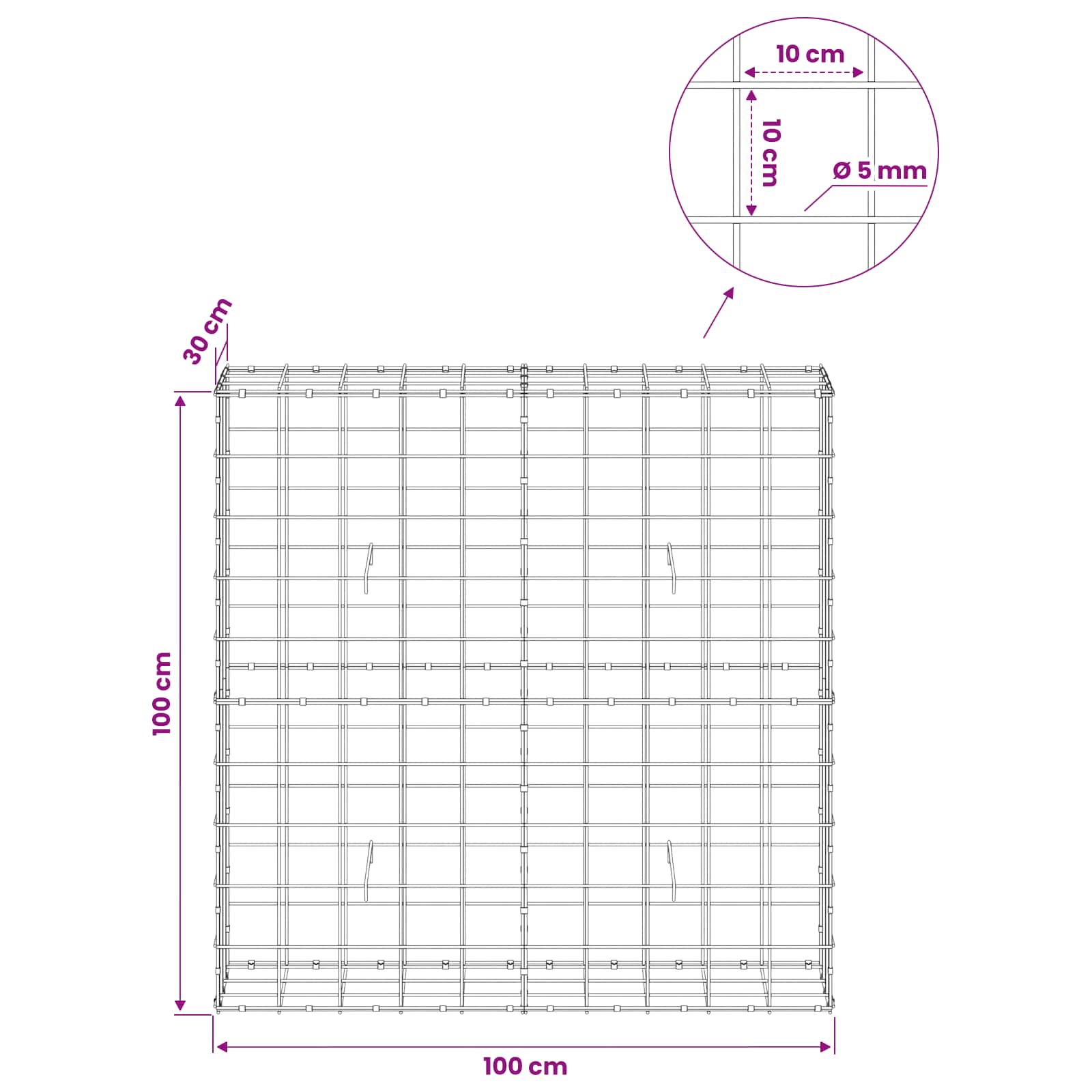Gabion z žico 5 mm in mrežo 10x10 cm 100x30x100 cm