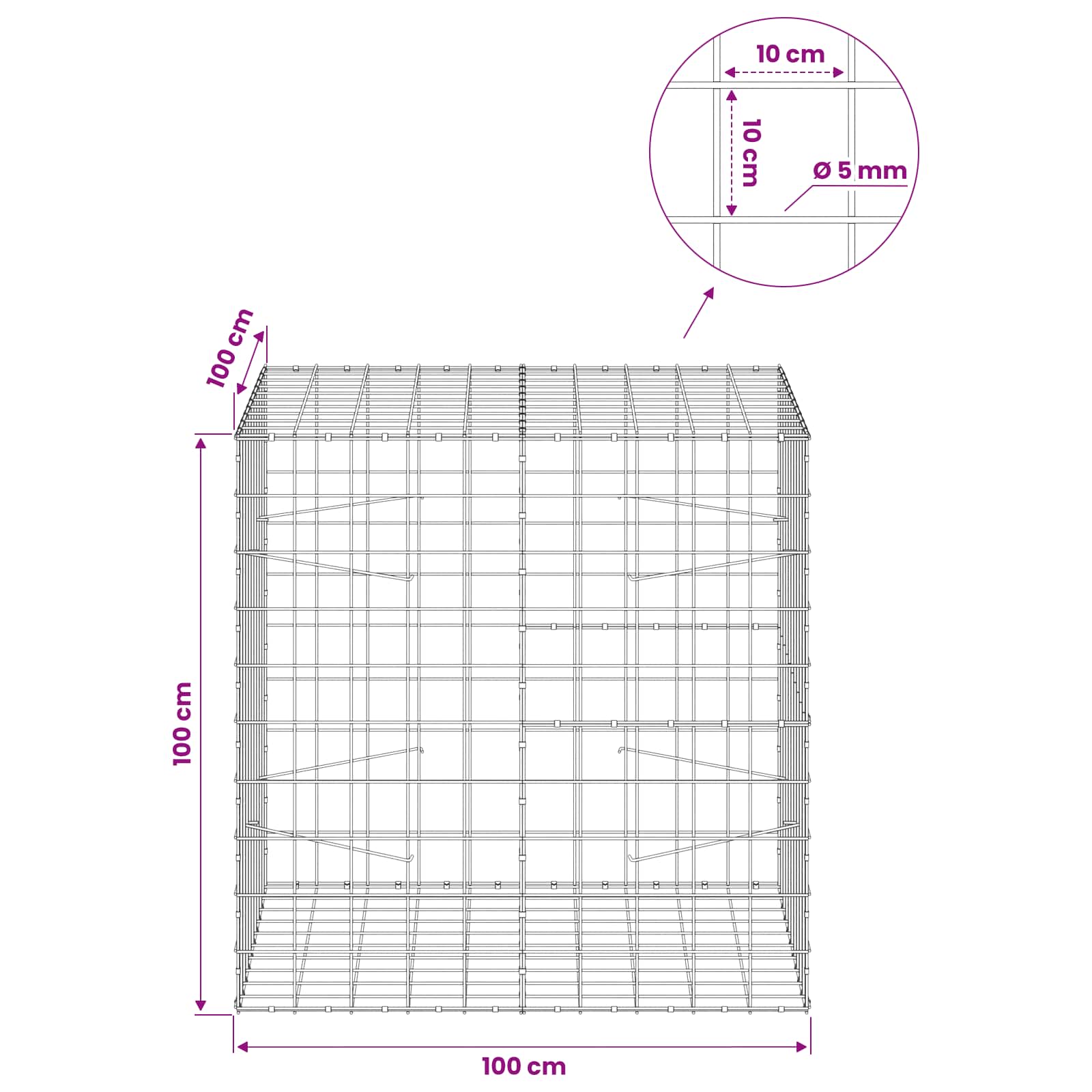 Gabion z žico 5 mm in mrežo 10x10 cm 100x100x100 cm