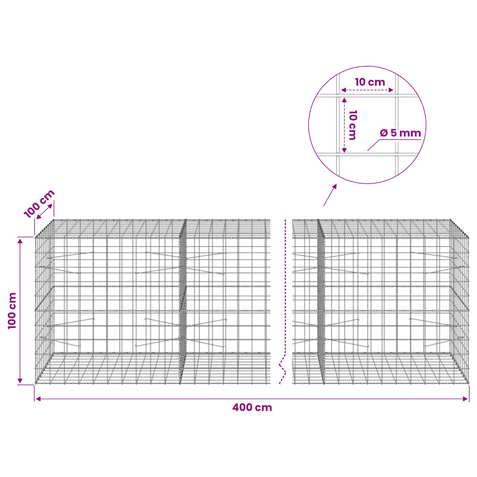 Gabion z žico 5 mm in mrežo 10x10 cm 400x100x100 cm