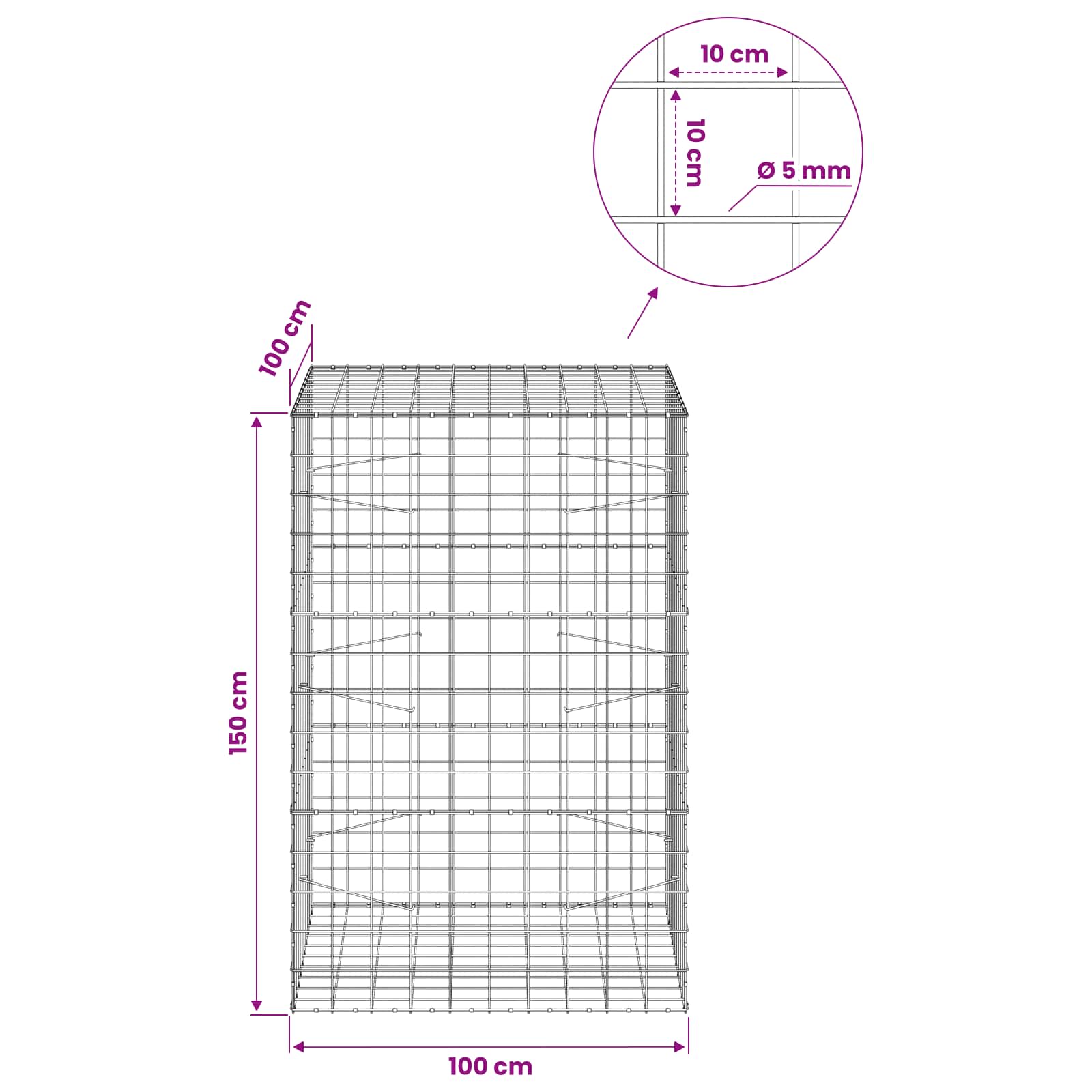 Gabion z žico 5 mm in mrežo 10x10 cm 100x100x150 cm