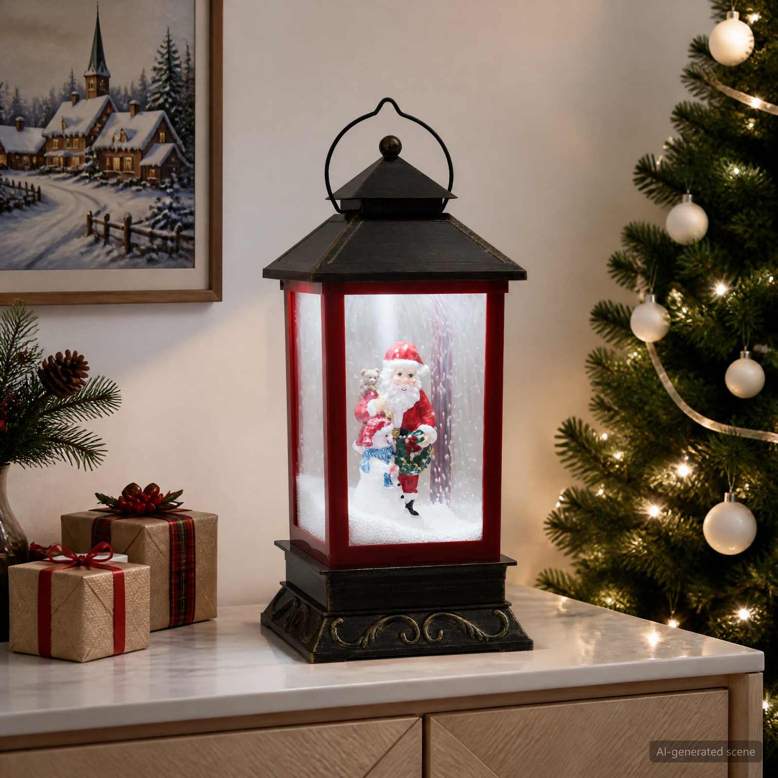 vidaXL Kerstlantaarn ESPOO Koel wit 17,5 x 17,5 x 41 cm Zwart