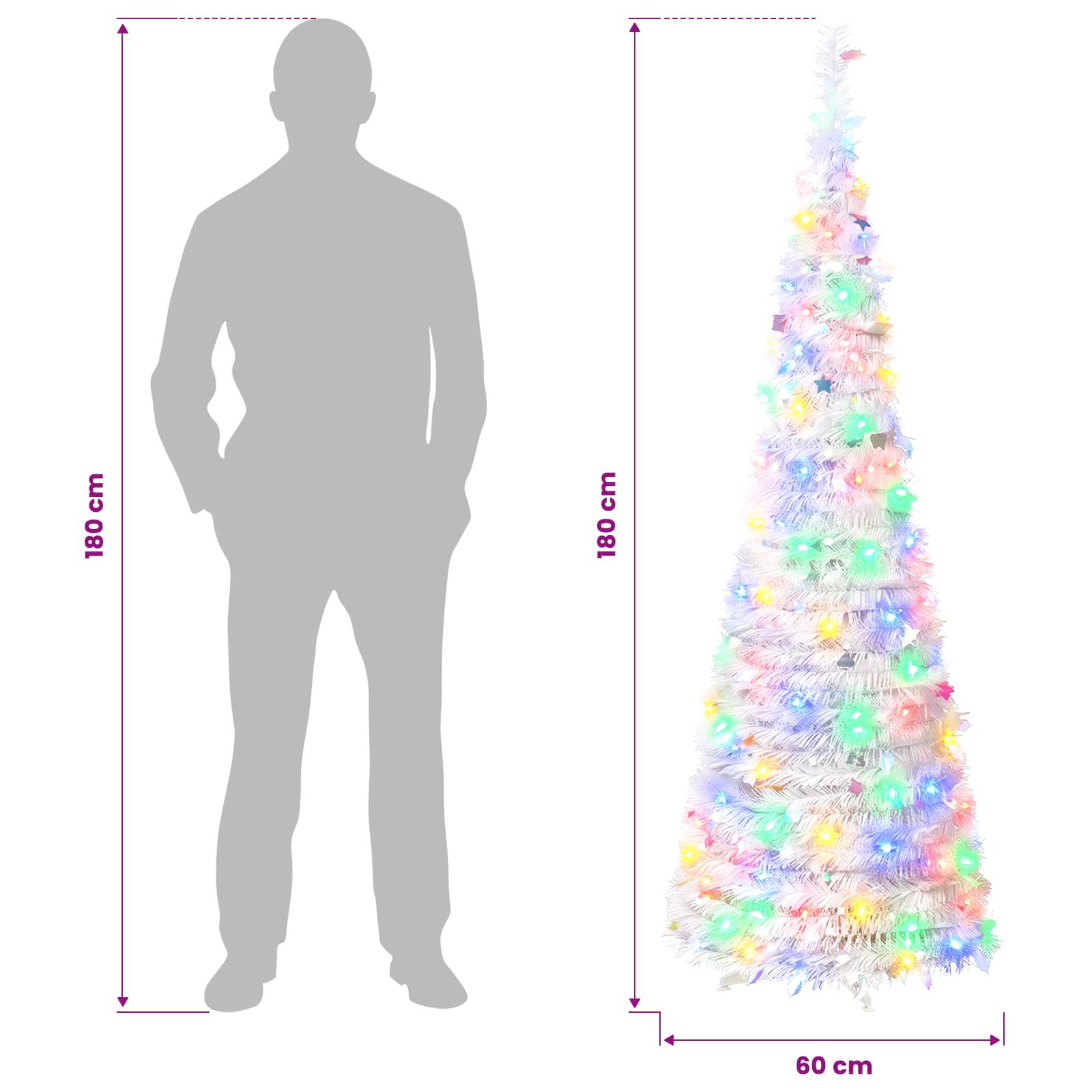 Pop Up LED Christmas Tree 150 LEDs size guide