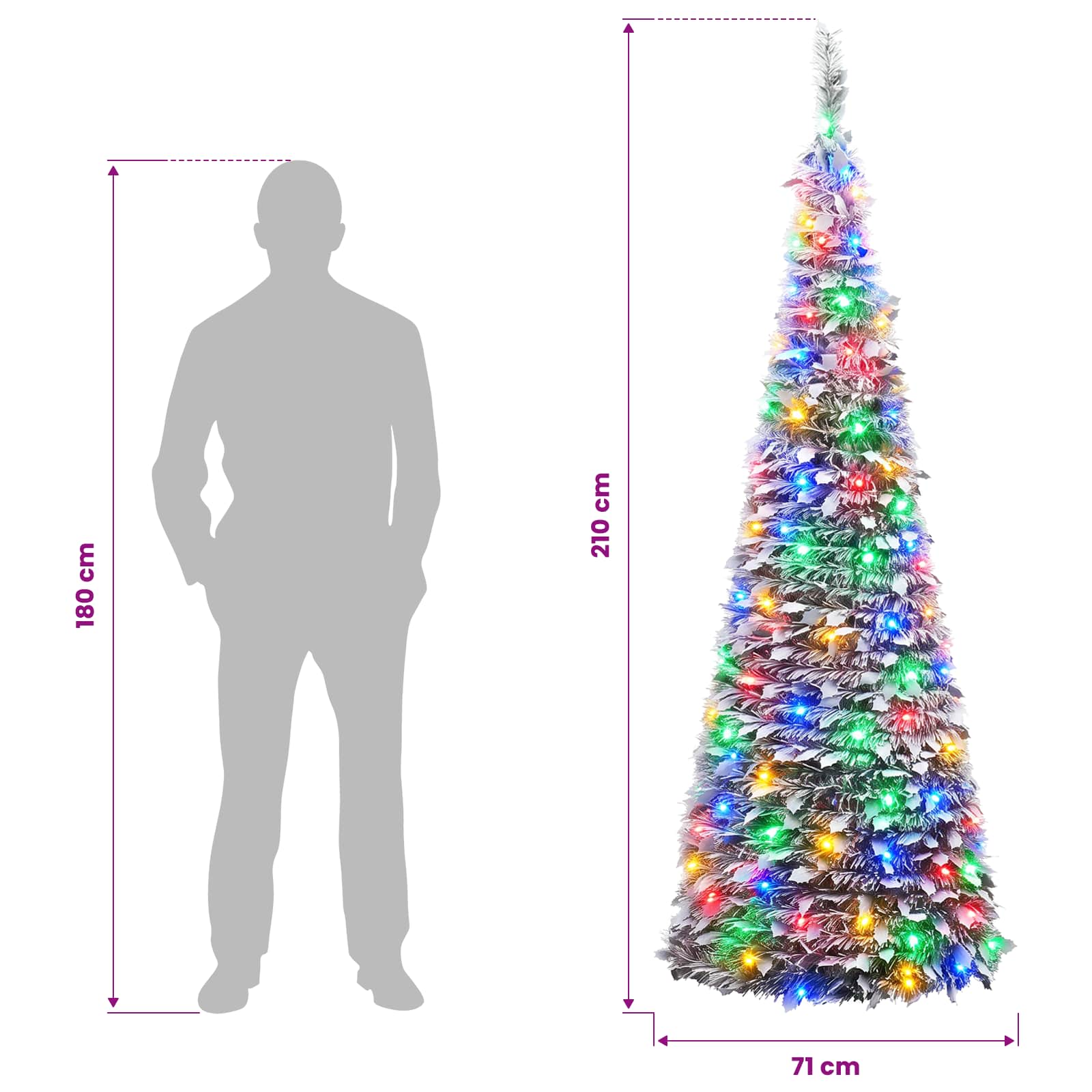 Pop Up LED Christmas Tree 200 LEDs size guide