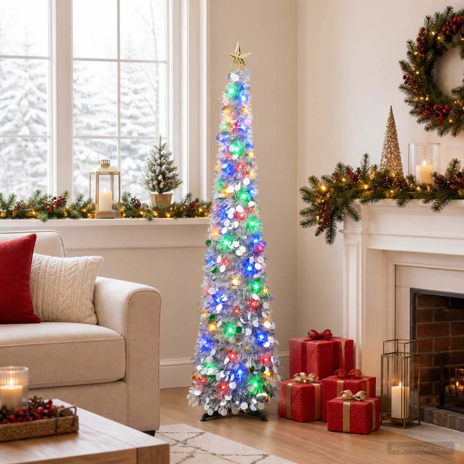vidaXL Pop-up-LED-juletræ med stjerne 150 cm 50 LED'er PET Sølv