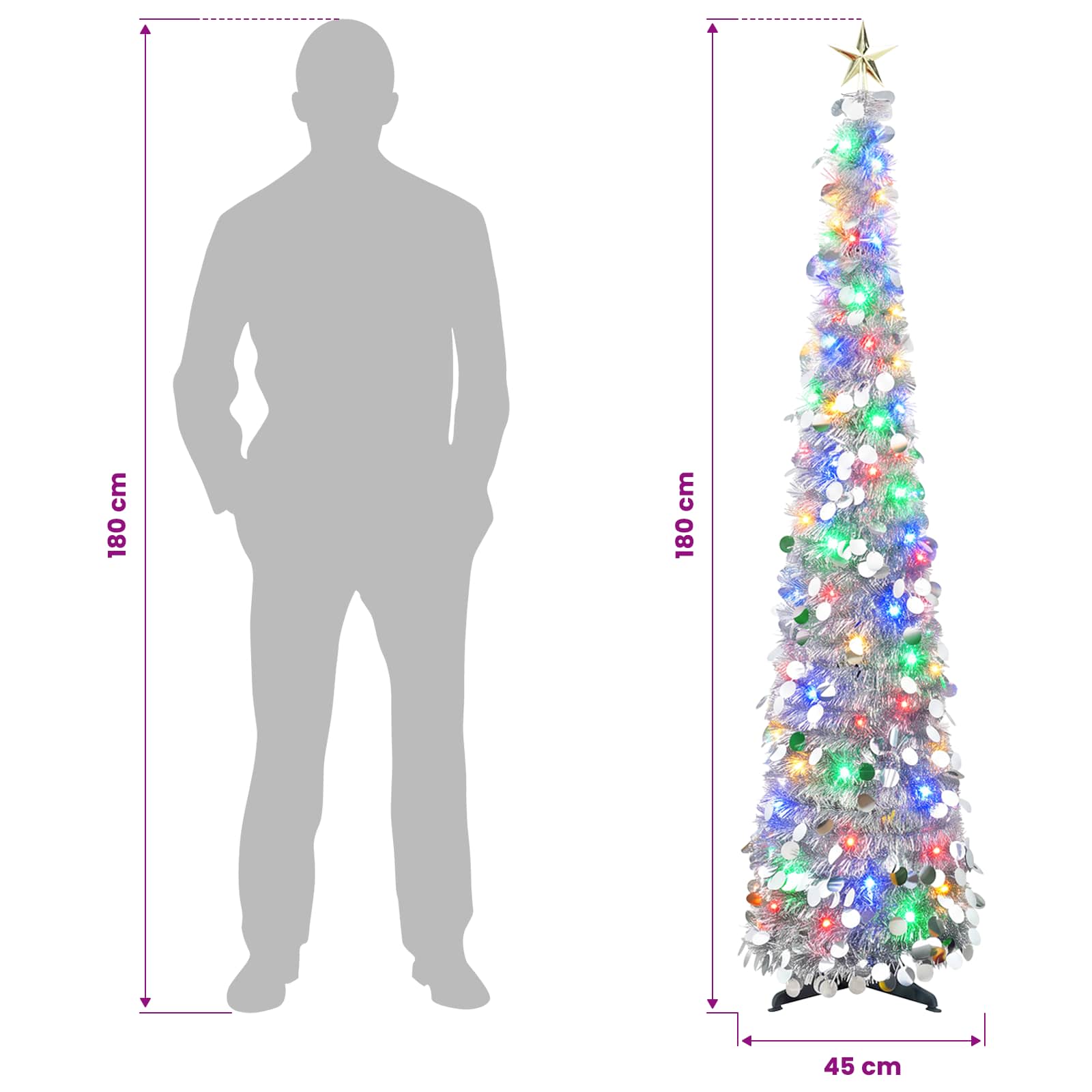 Pop Up LED Christmas Tree with Star Topper 100 LEDs size guide