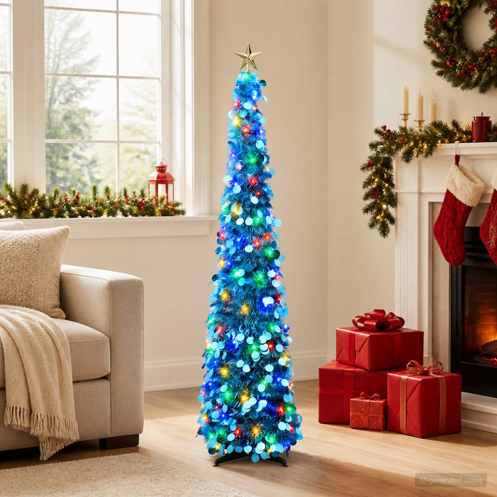 vidaXL Pop-up-LED-juletræ med stjerne 150 cm 50 LED'er PET Blå