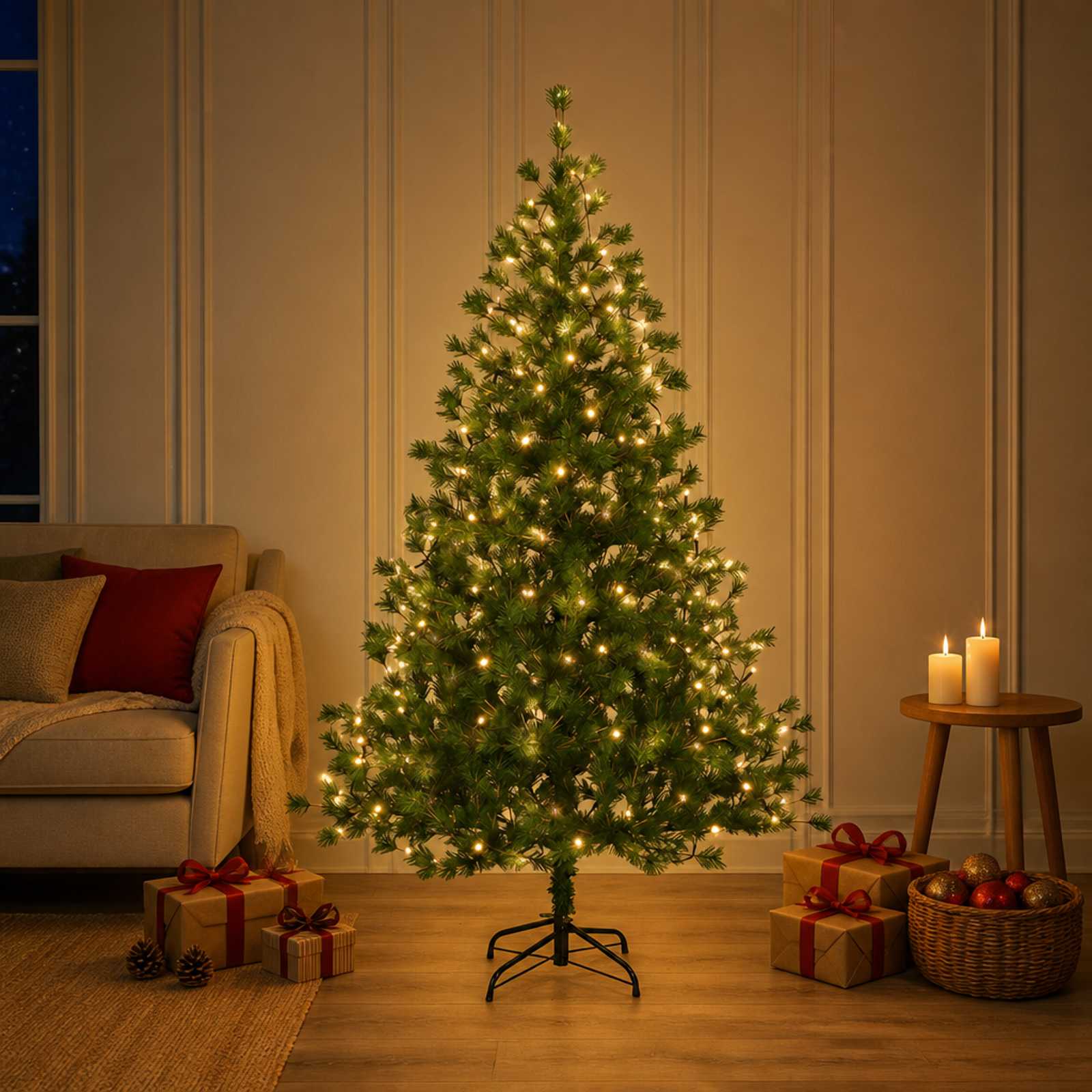 Umetno Zložljivo Božično Drevo 120 cm 150 LED Toplo bela