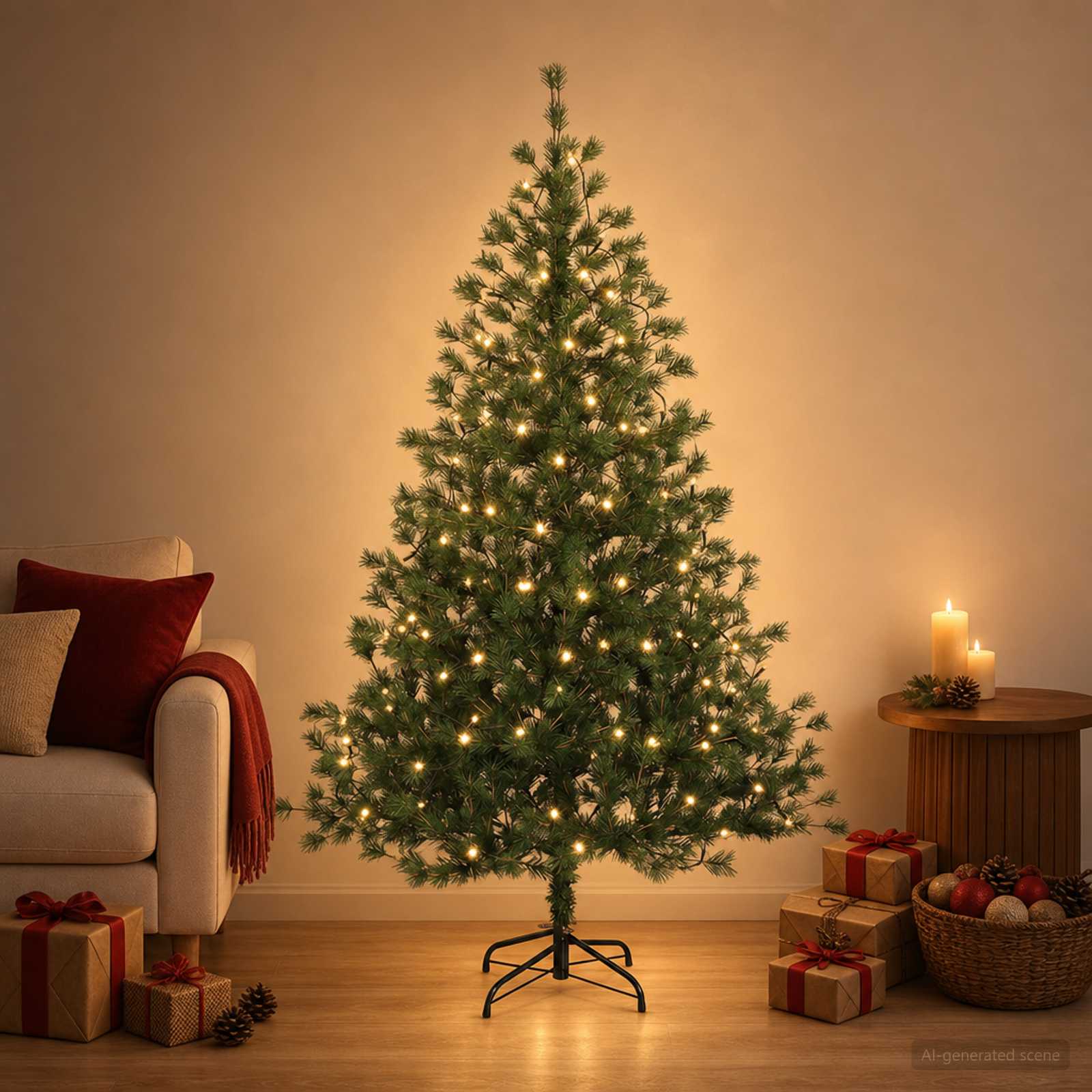 Umetno Zložljivo Božično Drevo 150 cm 150 LED Toplo bela