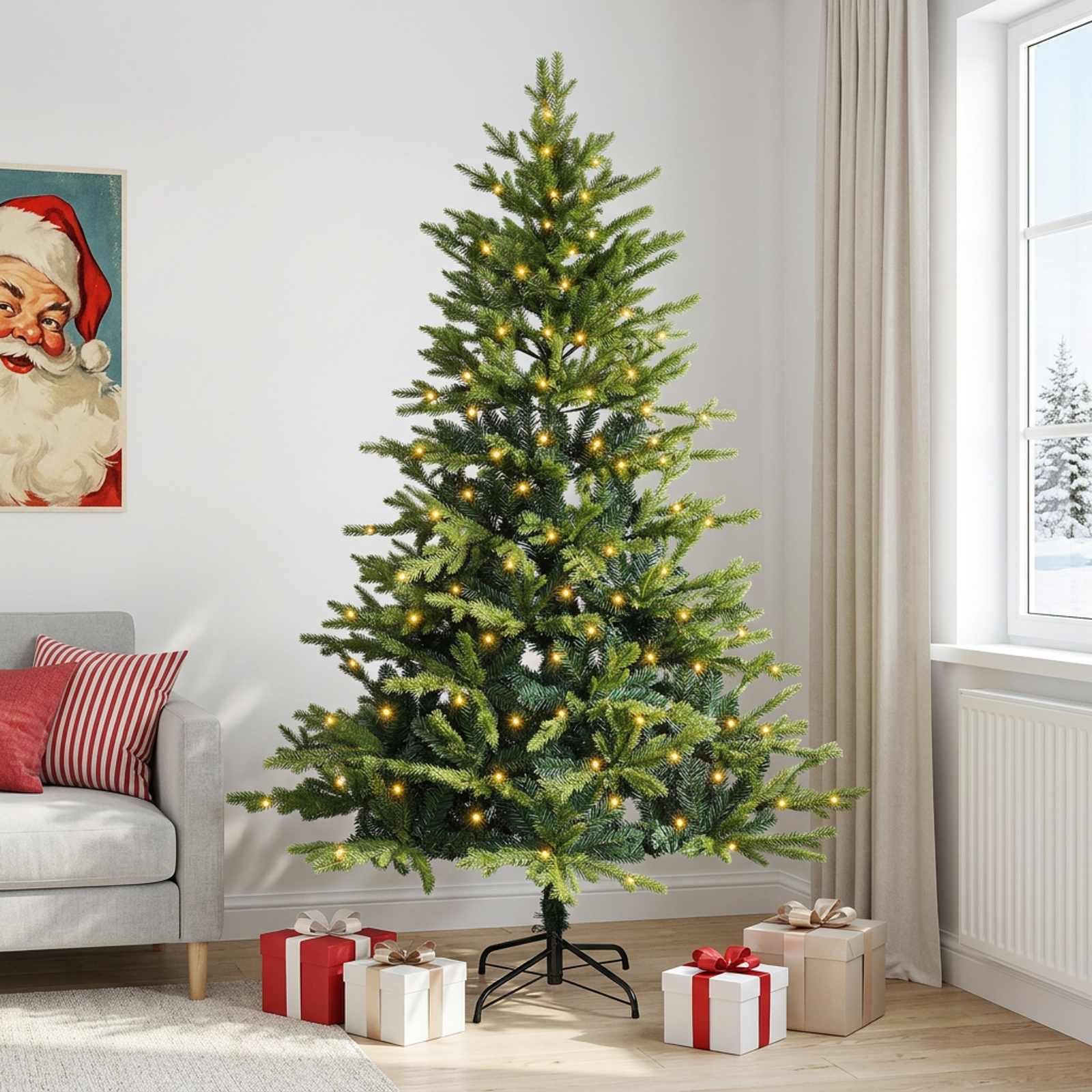Umetno Zložljivo Božično Drevo 240 cm 300 LED Toplo bela