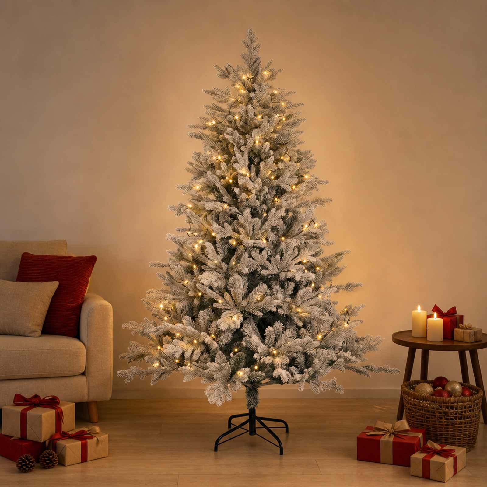 Umetno Zložljivo Božično Drevo 150 cm 150 LED Toplo bela
