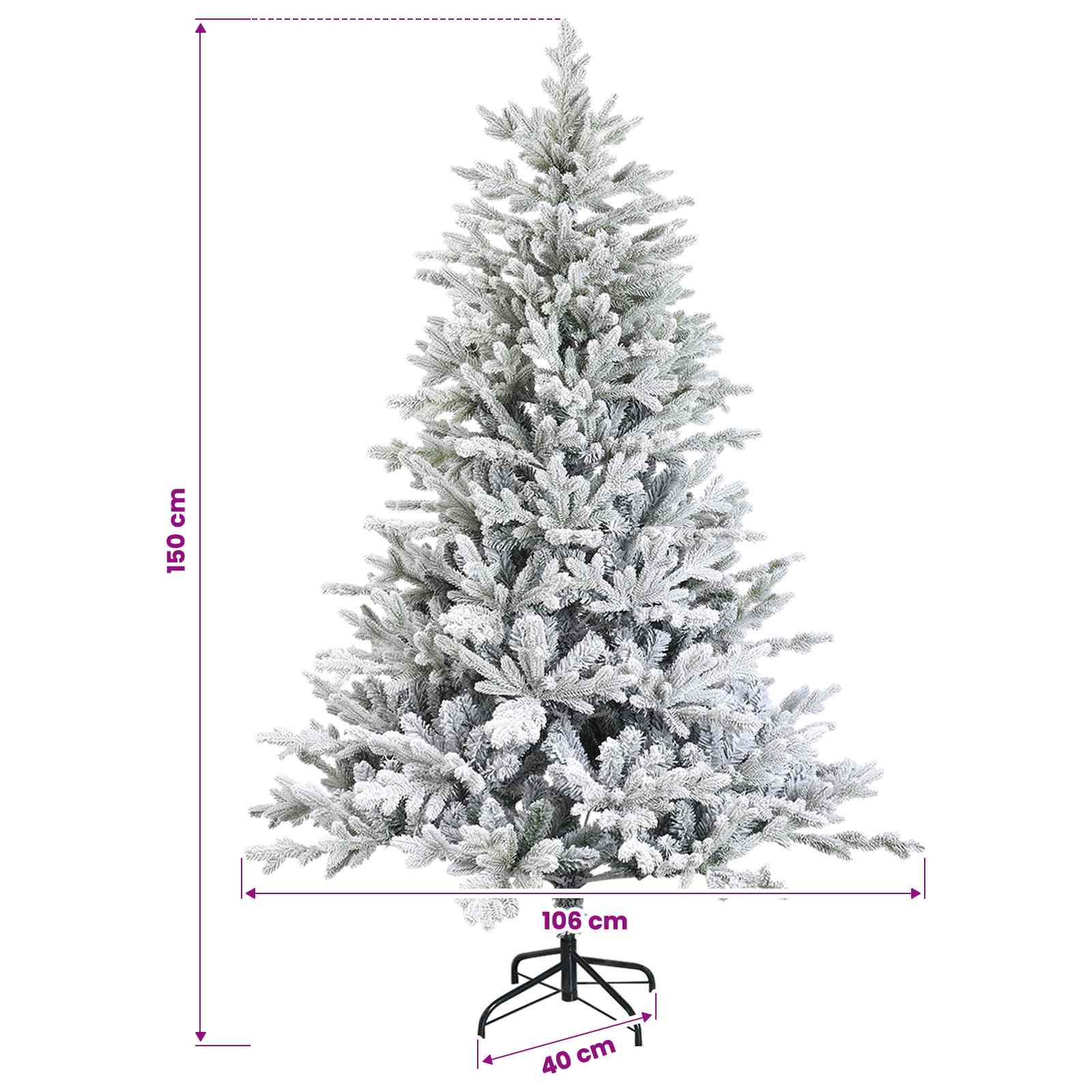 Artificial Hinged Christmas Tree 150 LEDs Warm size guide