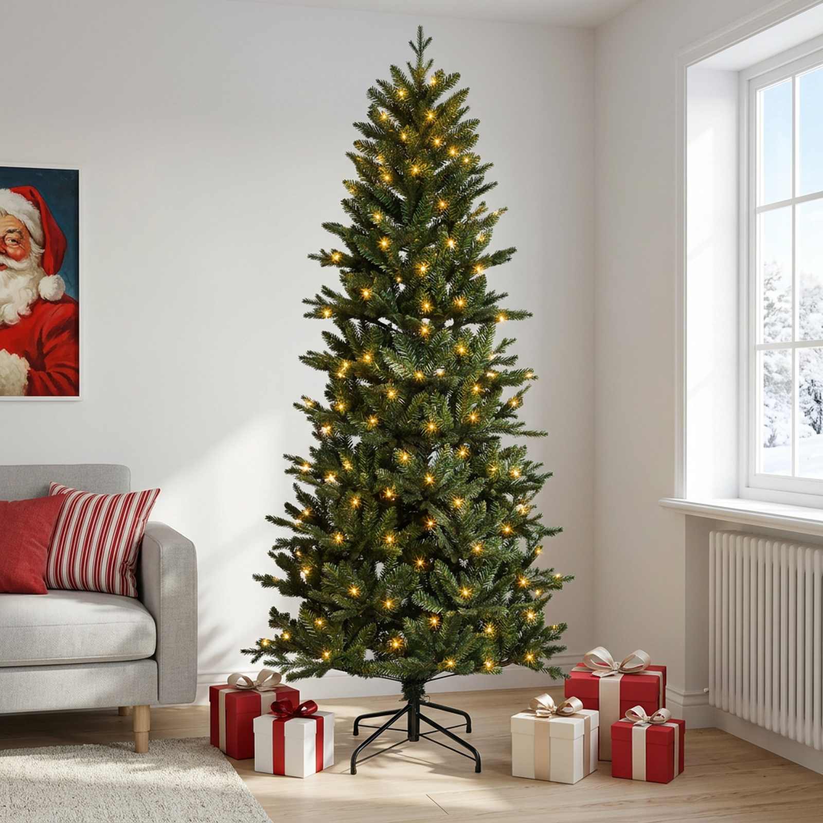 Umetno Zložljivo Božično Drevo 240 cm 300 LED Toplo bela
