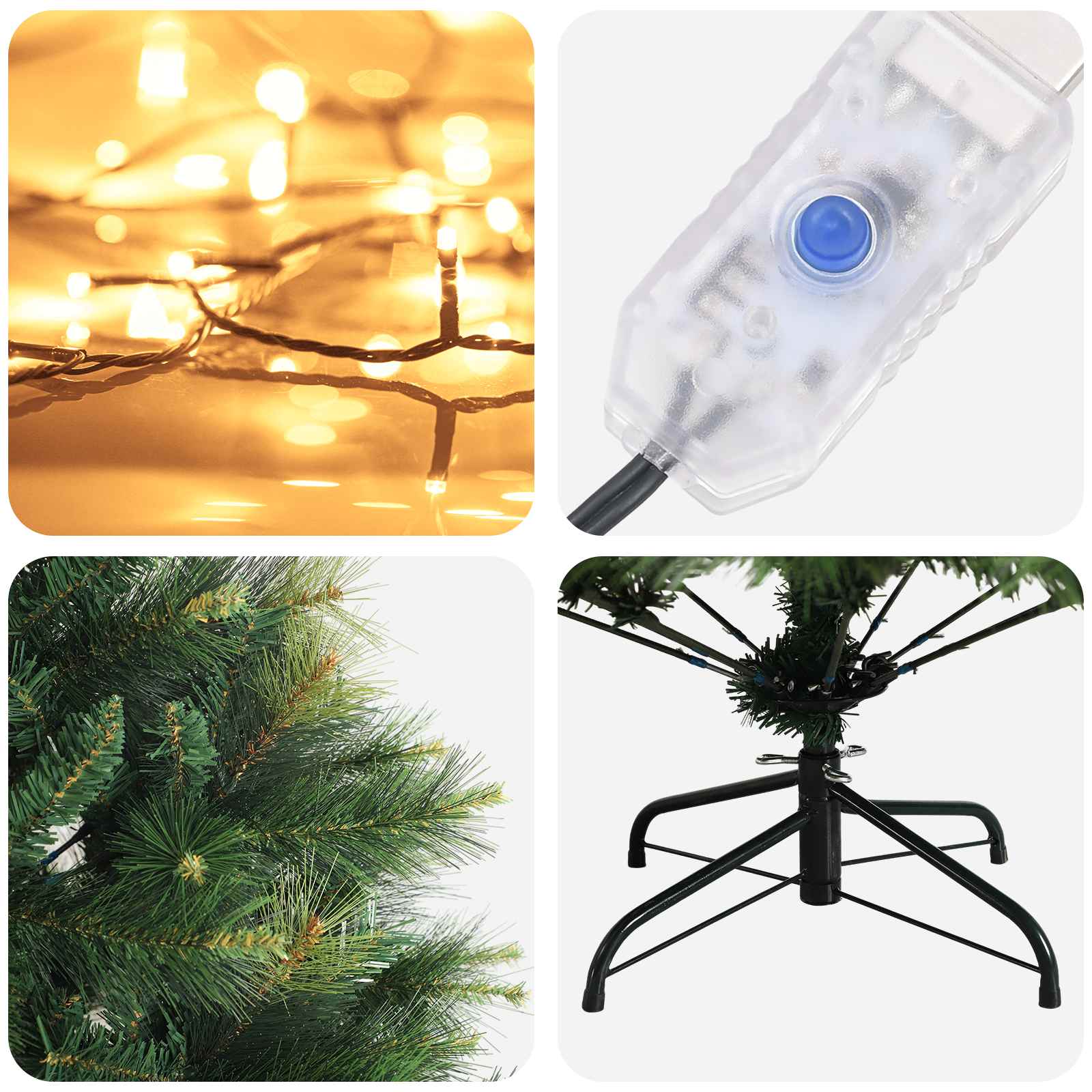 Umetno Zložljivo Božično Drevo 120 cm 150 LED Toplo bela