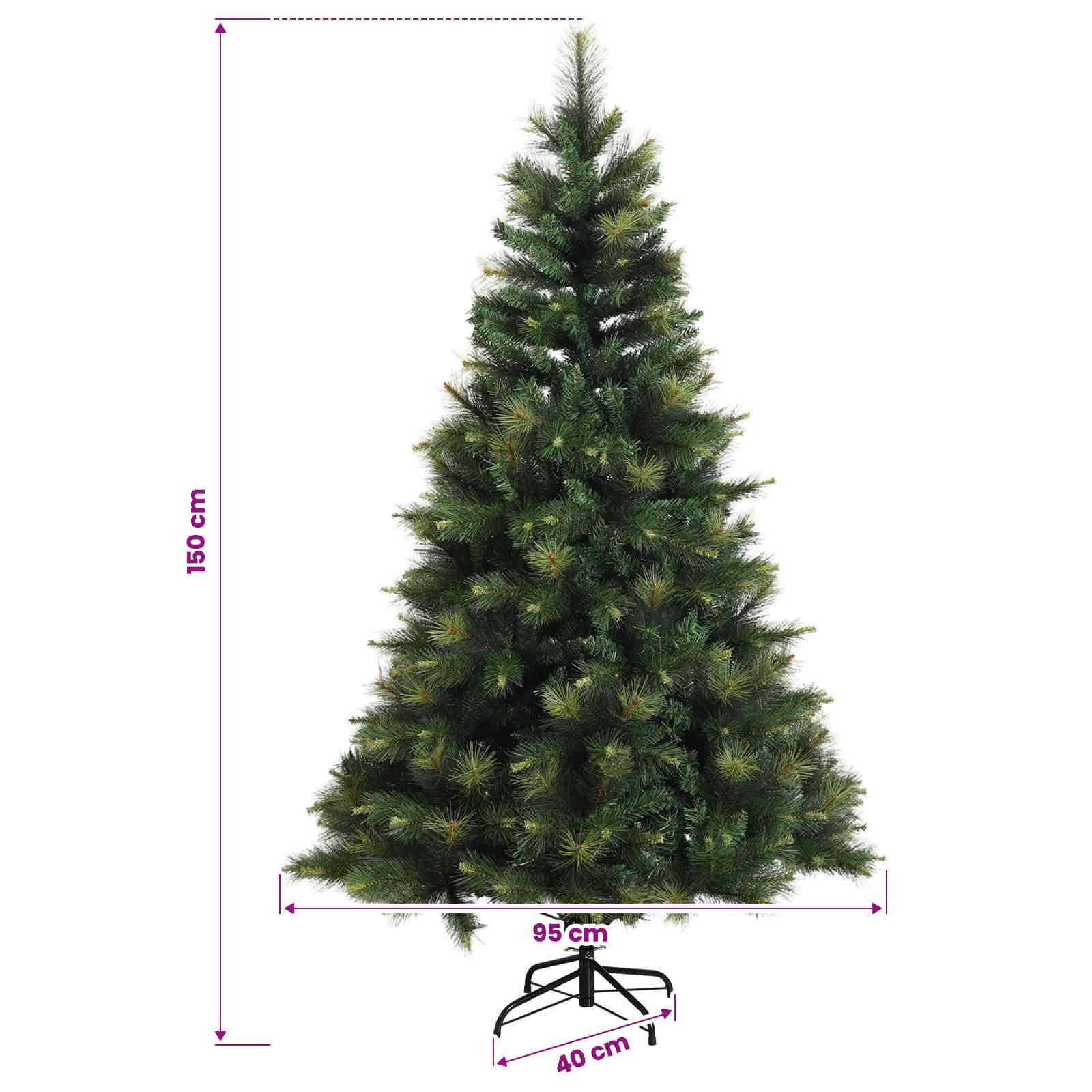 Umetno Zložljivo Božično Drevo 150 cm 150 LED Toplo bela