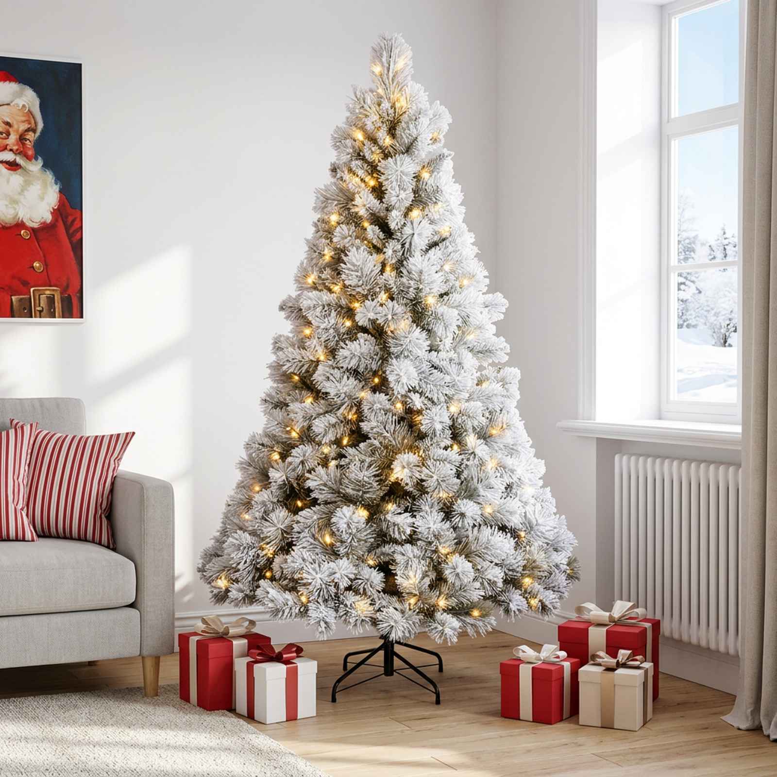 Umetno Zložljivo Božično Drevo 180 cm 300 LED Toplo bela
