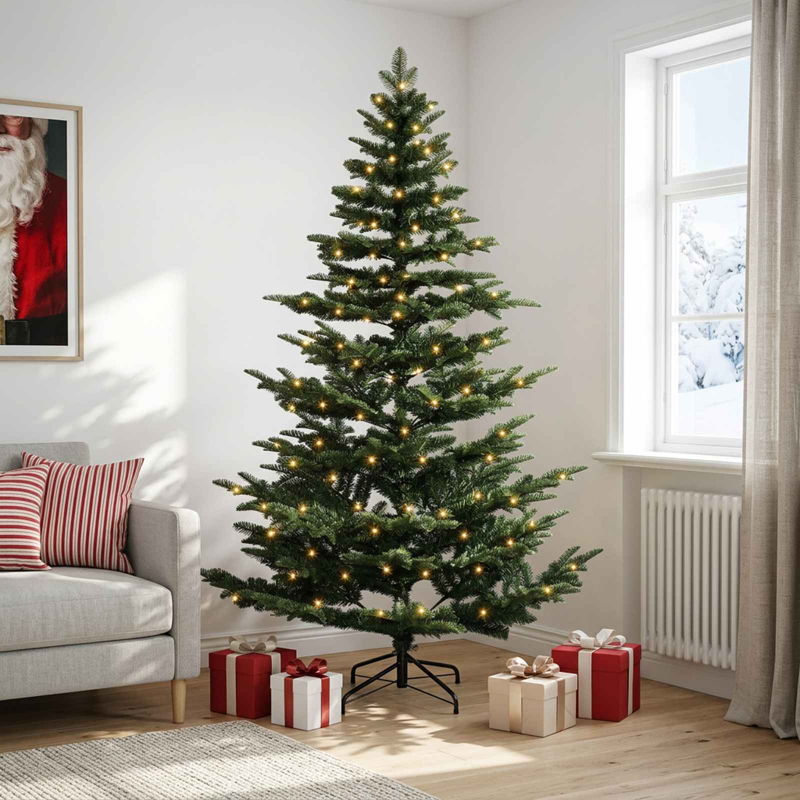 Umetno Zložljivo Božično Drevo 180 cm 300 LED Toplo bela
