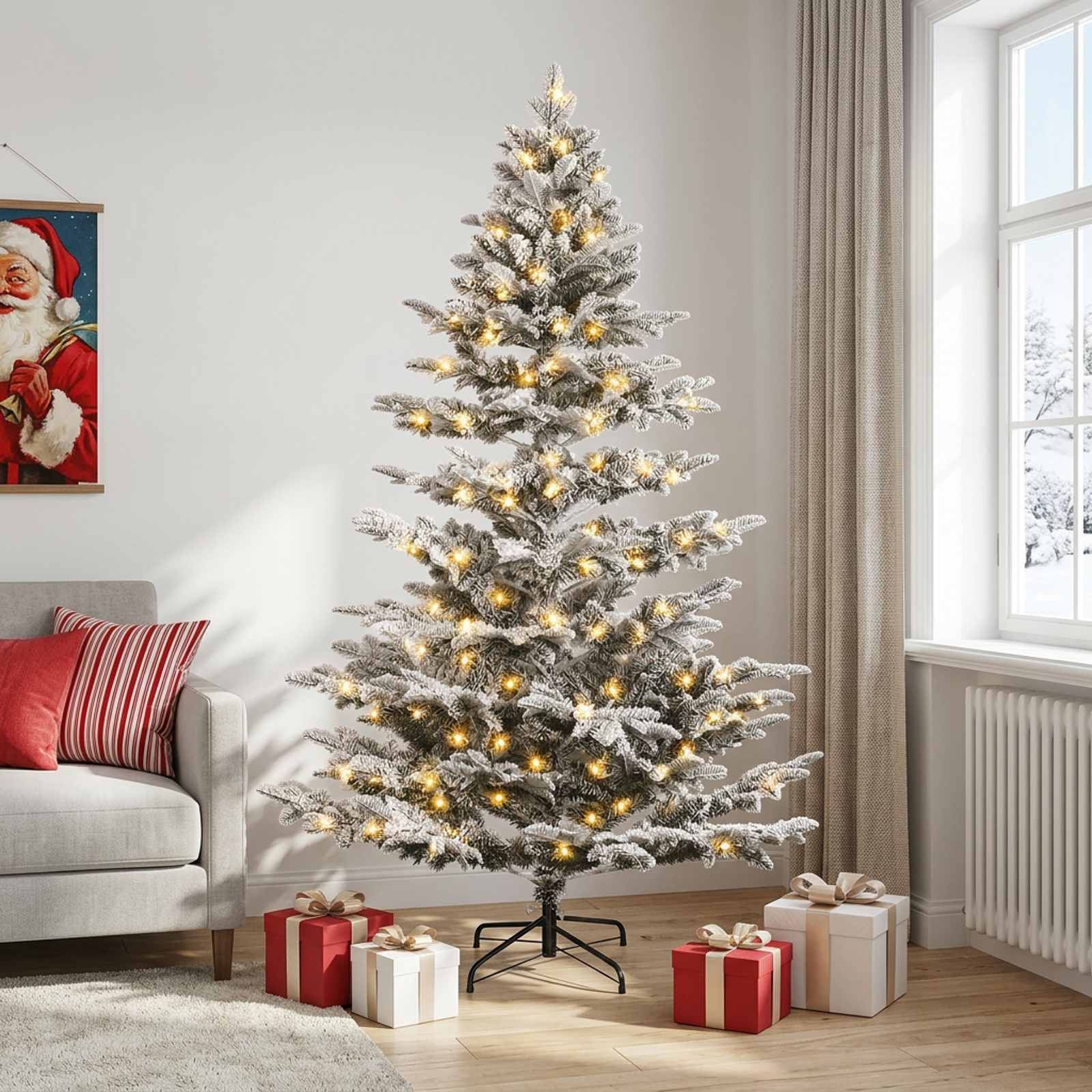 Umetno Zložljivo Božično Drevo 180 cm 300 LED Toplo bela