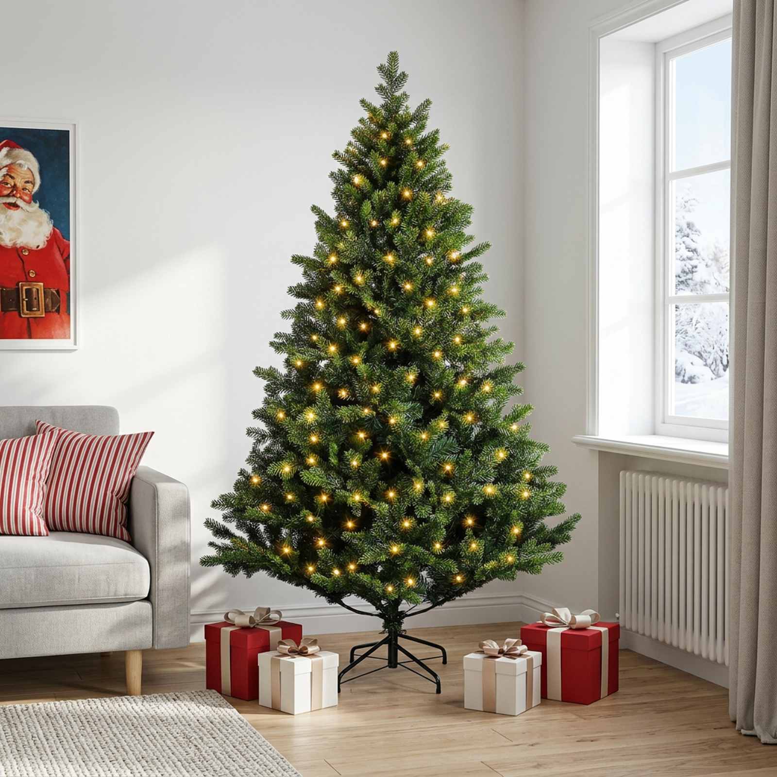 Umetno Zložljivo Božično Drevo 180 cm 300 LED Toplo bela
