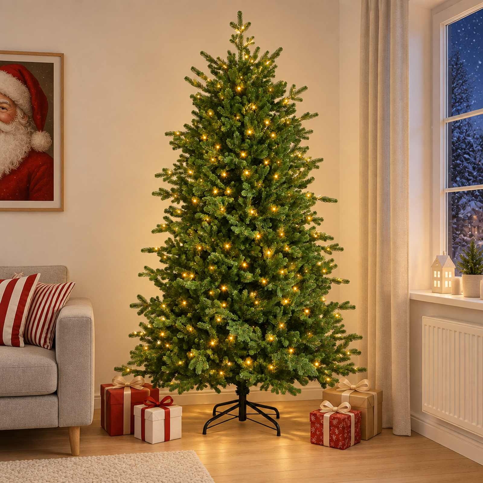 vidaXL Kunstig sammensatt juletre 120 cm 150 LED-lys Varmhvit