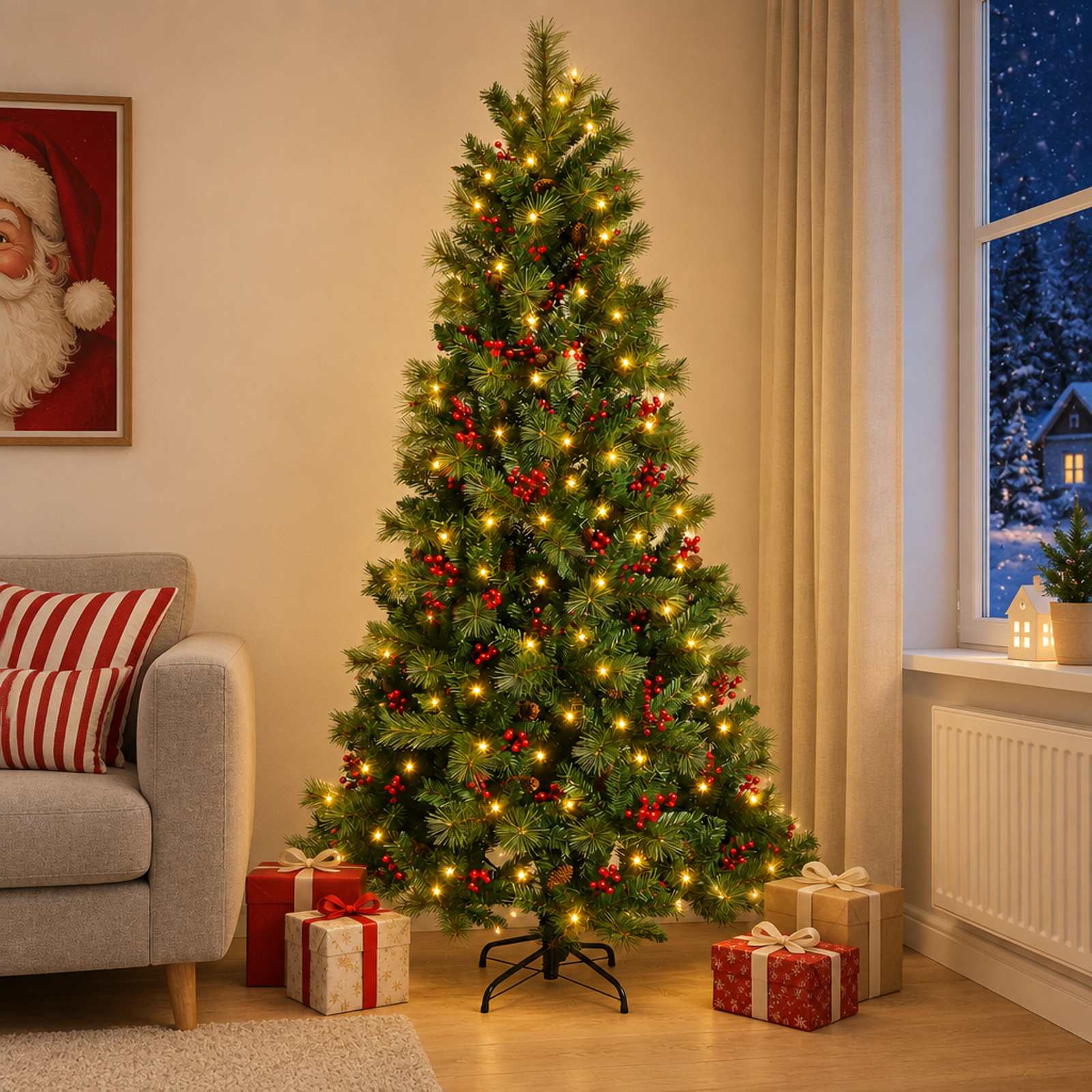 vidaXL Kunstig sammensatt juletre 150 cm 150 LED-lys Varmhvit