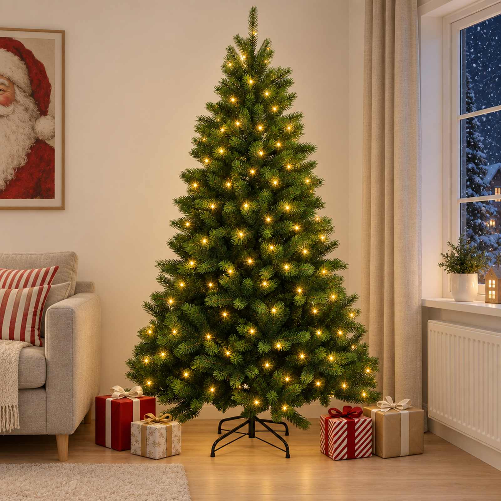 Umetno Zložljivo Božično Drevo 210 cm 300 LED Toplo bela