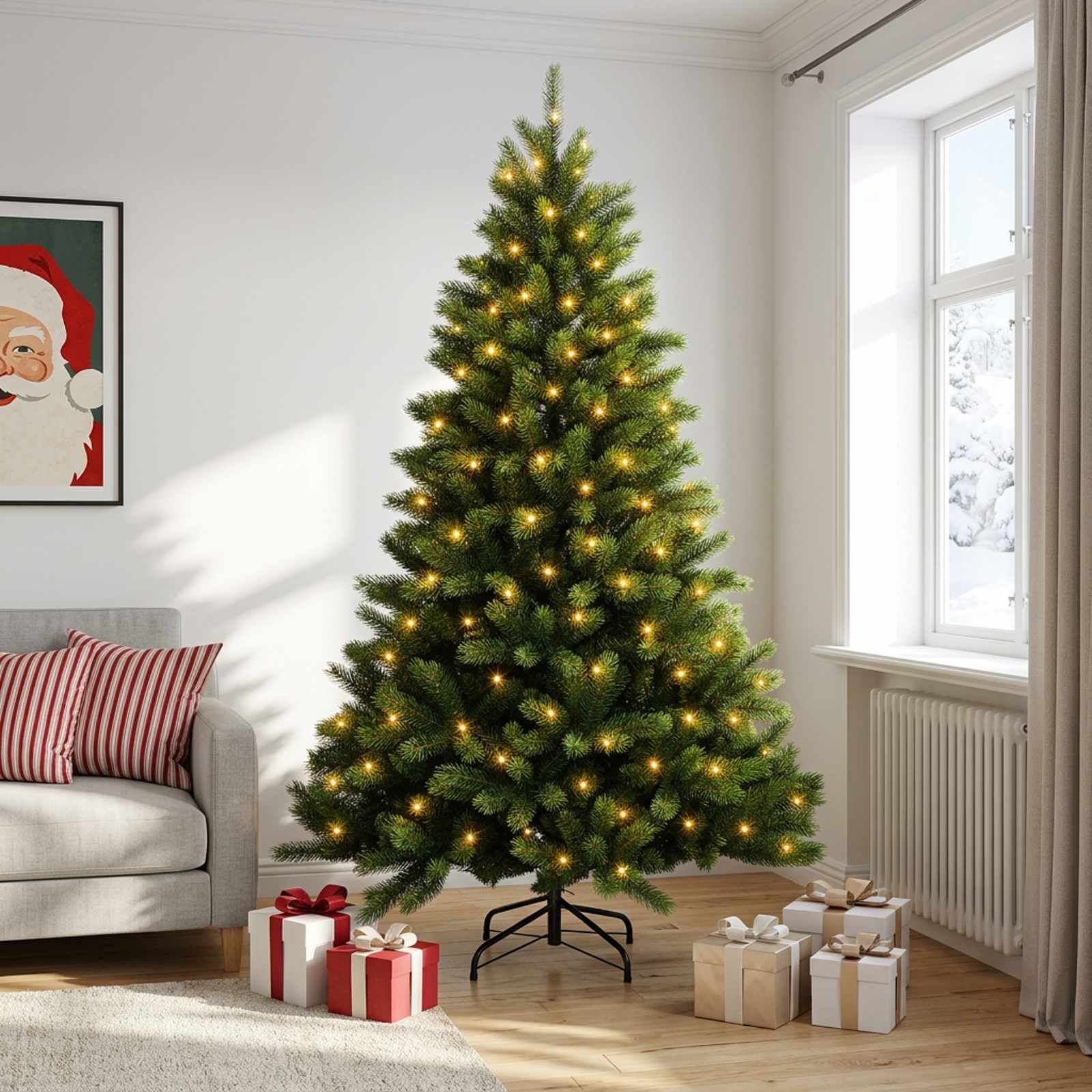 Umetno Zložljivo Božično Drevo 210 cm 300 LED Toplo bela