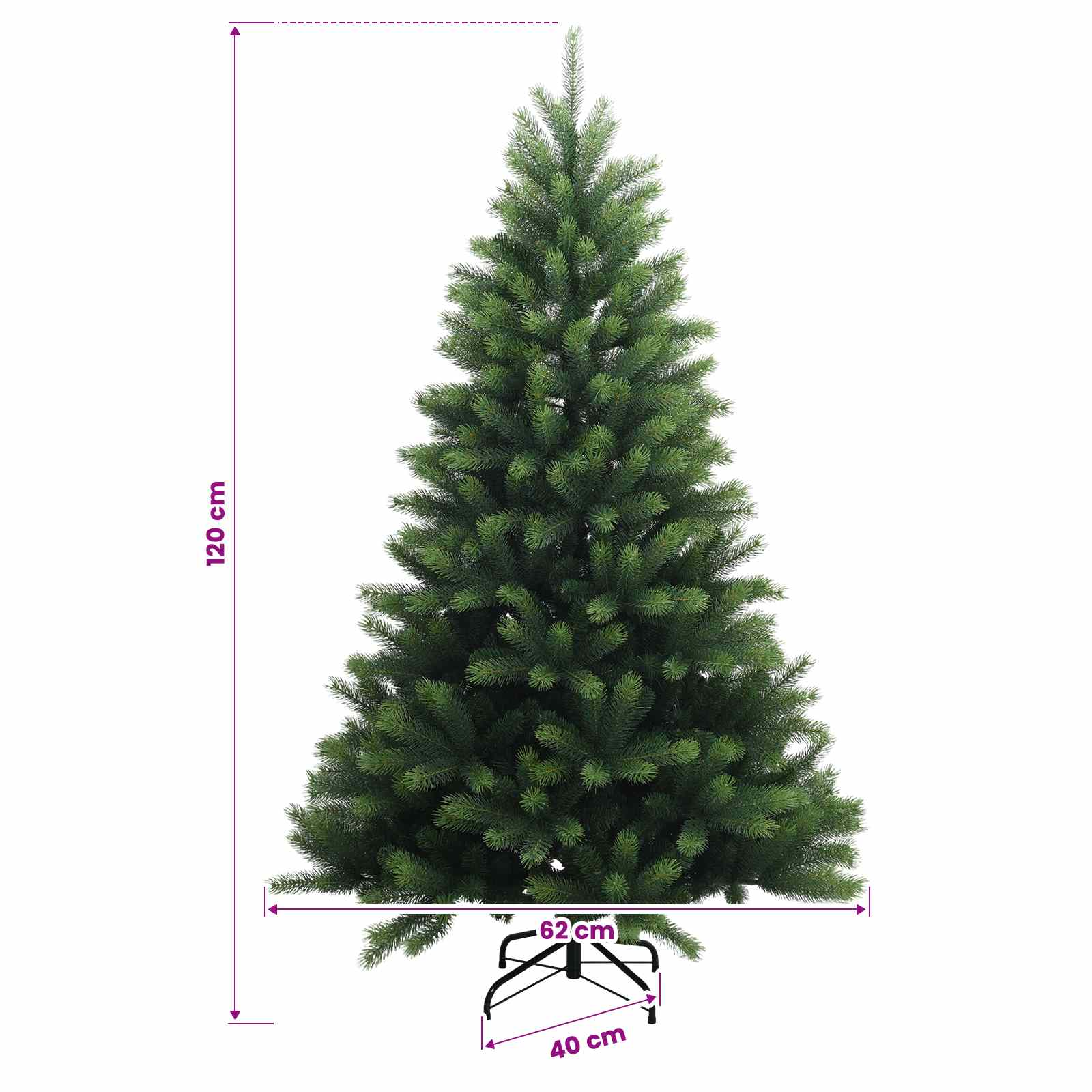 Artificial Hinged Christmas Tree 150 LEDs Warm size guide