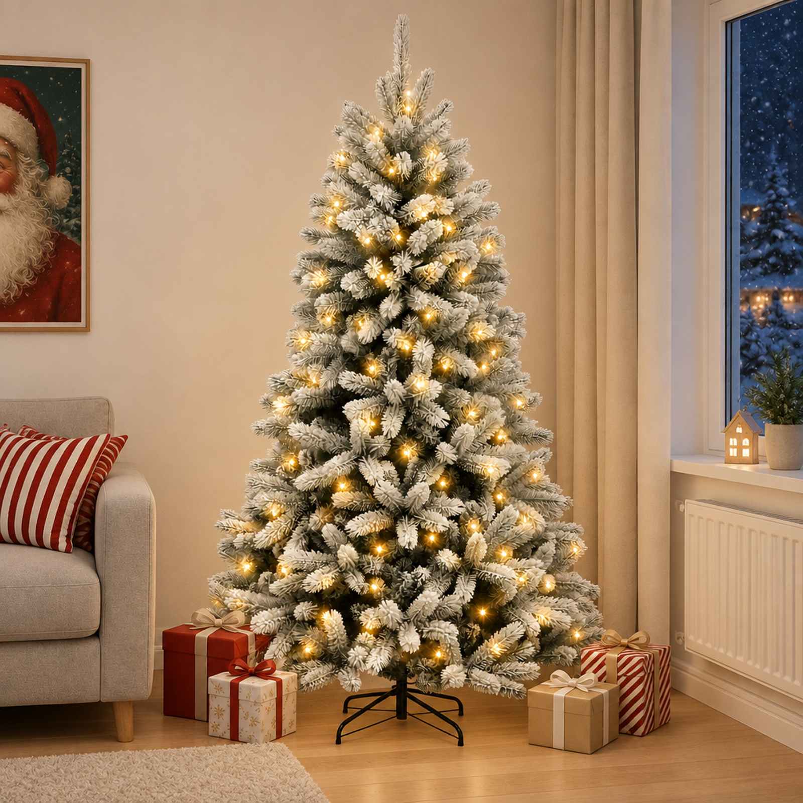 vidaXL Kunstigt Hinged Juletræ 120 cm 150 LED'er Varm hvid