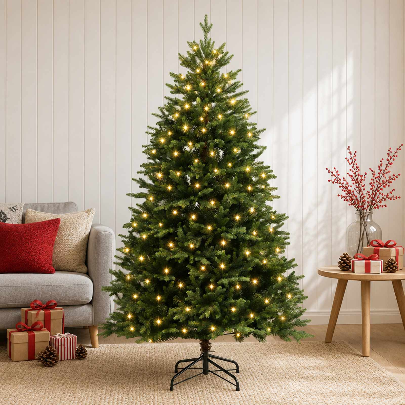 Umetno Zložljivo Božično Drevo 150 cm 150 LED Toplo bela