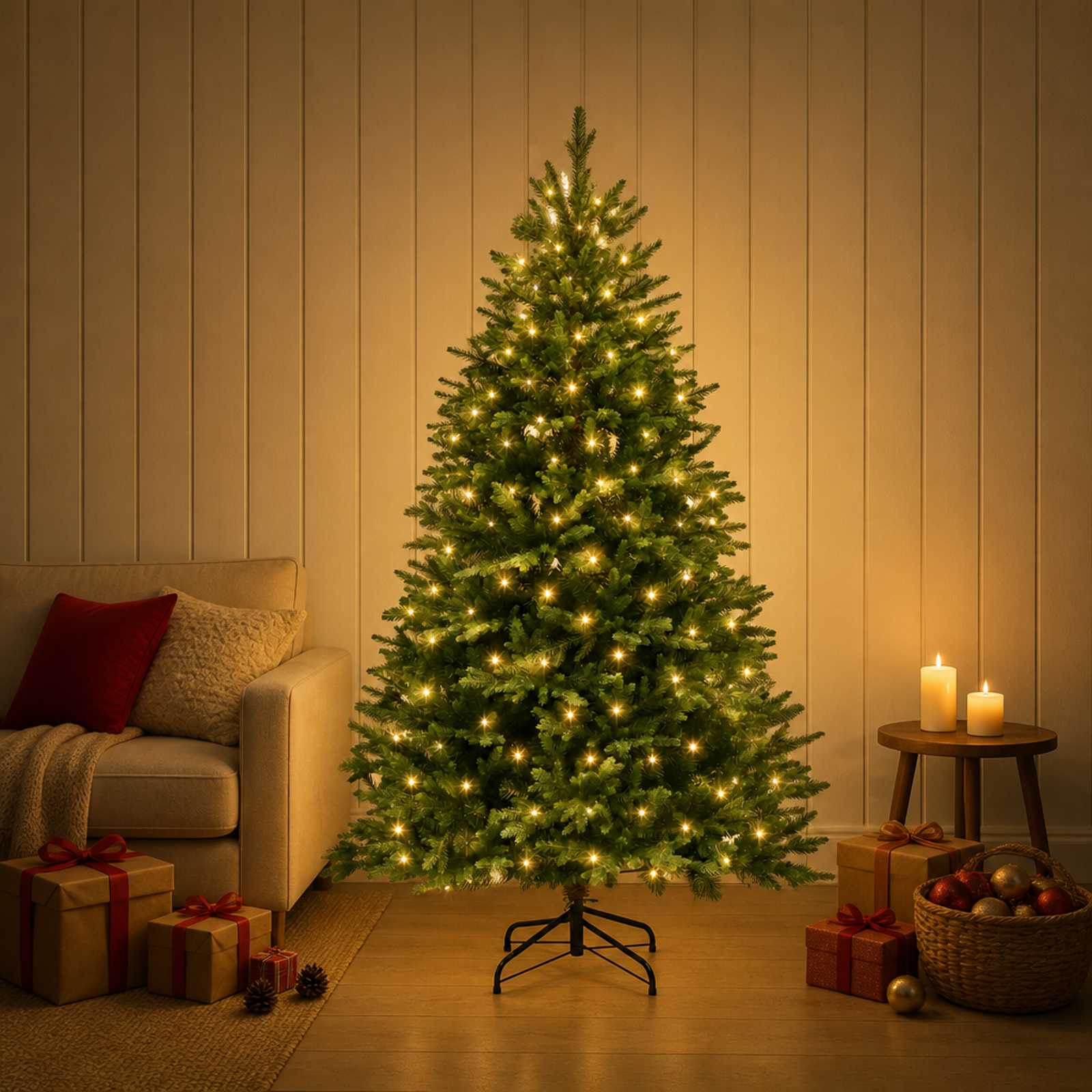 Umetno Zložljivo Božično Drevo 150 cm 150 LED Toplo bela