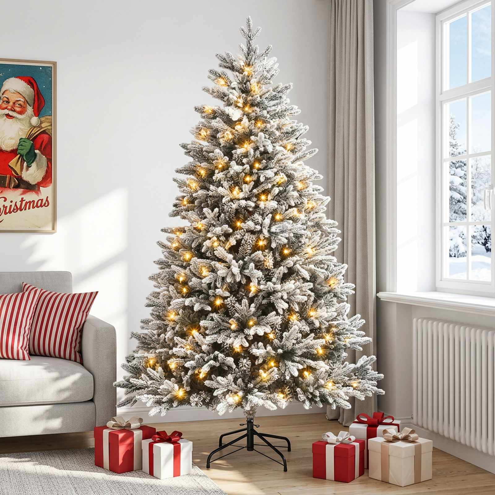 Umetno Zložljivo Božično Drevo 180 cm 300 LED Toplo bela