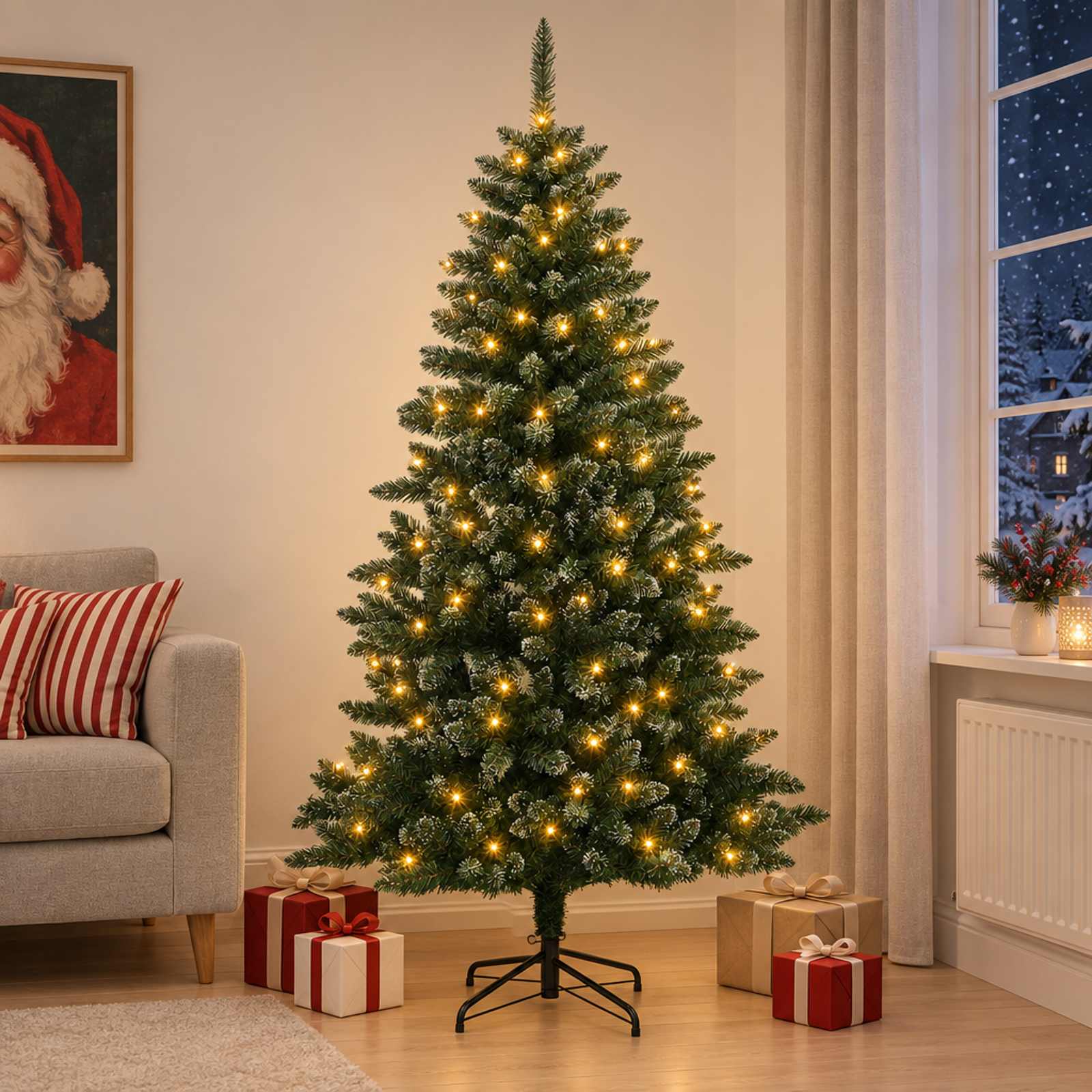 Umetno Zložljivo Božično Drevo 150 cm 150 LED Toplo bela