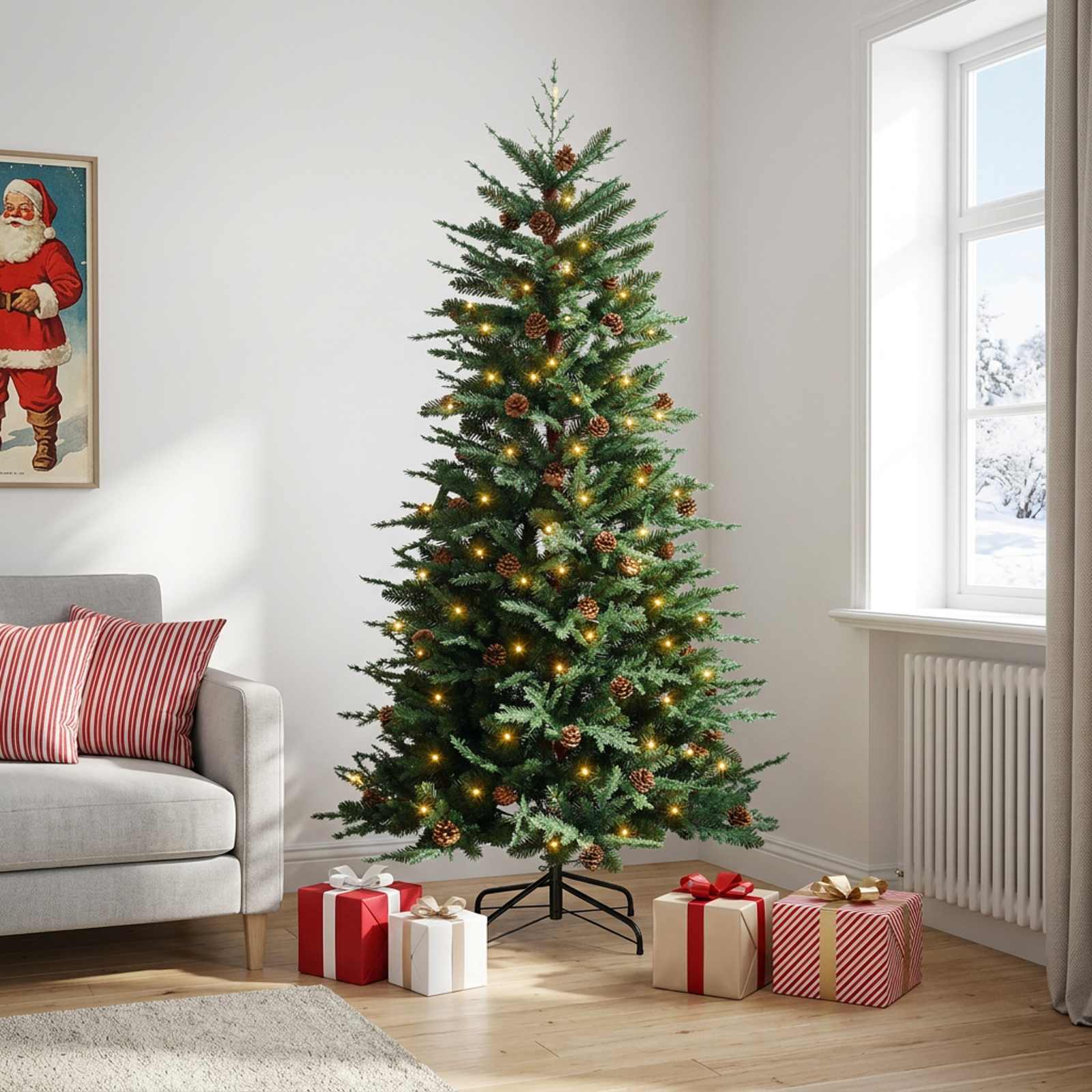 Umetno Zložljivo Božično Drevo 150 cm 150 LED Toplo bela