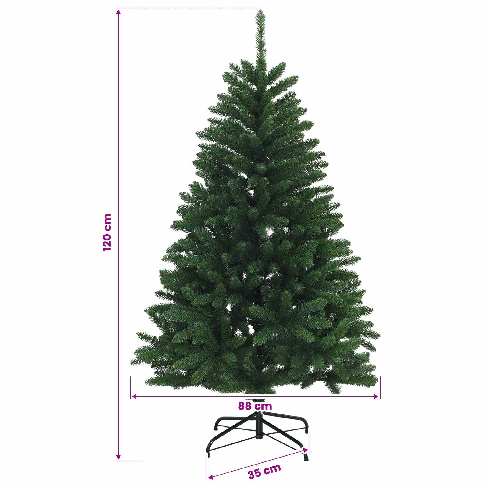 Artificial Hinged Christmas Tree 150 LEDs Warm size guide