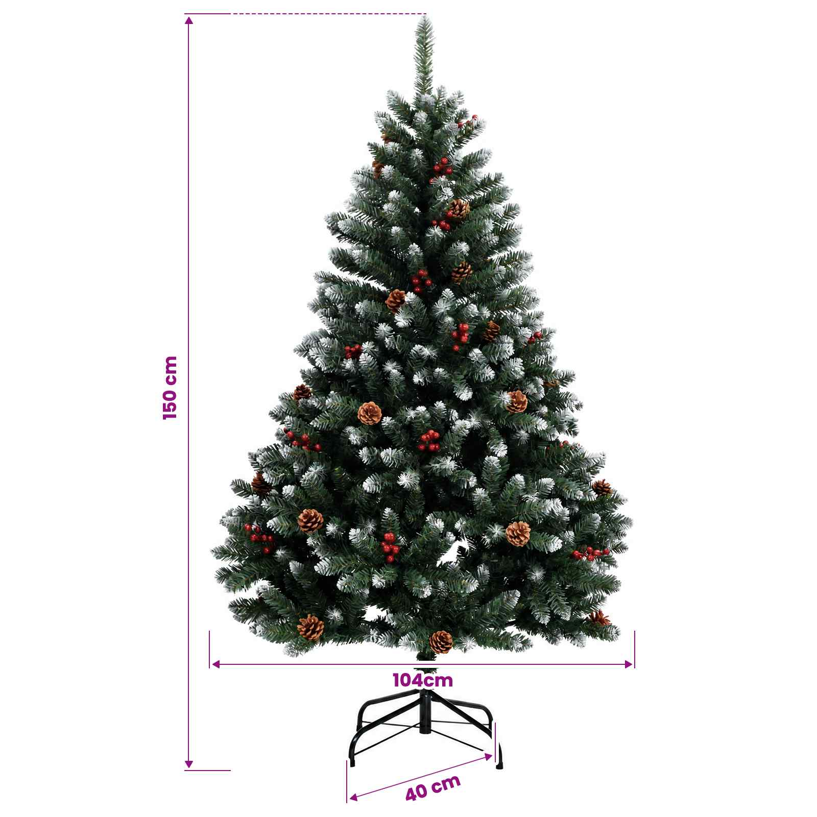 Artificial Christmas Tree with Ornaments 150 LEDs size guide