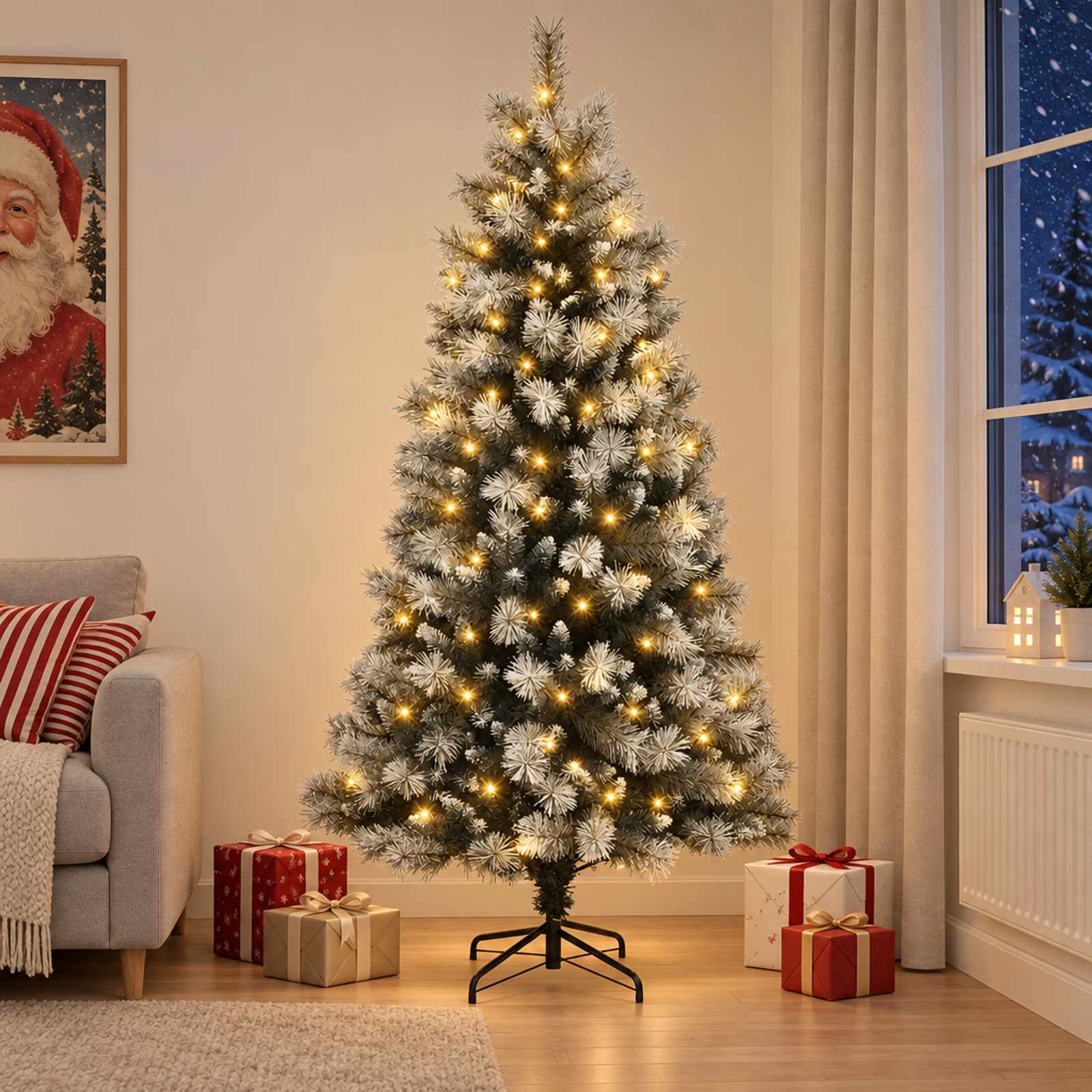 Umetno Zložljivo Božično Drevo 210 cm 300 LED Toplo bela