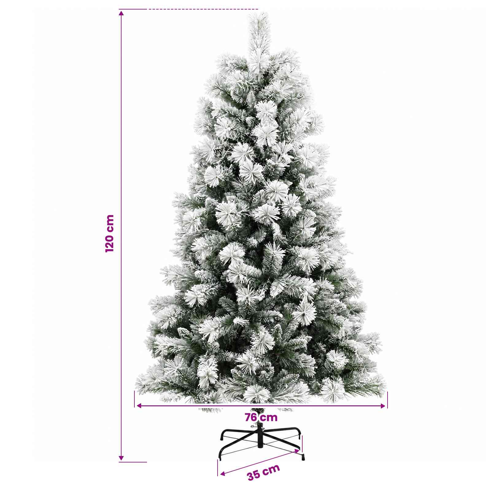 Artificial Hinged Christmas Tree with Baubles 150 LEDs size guide