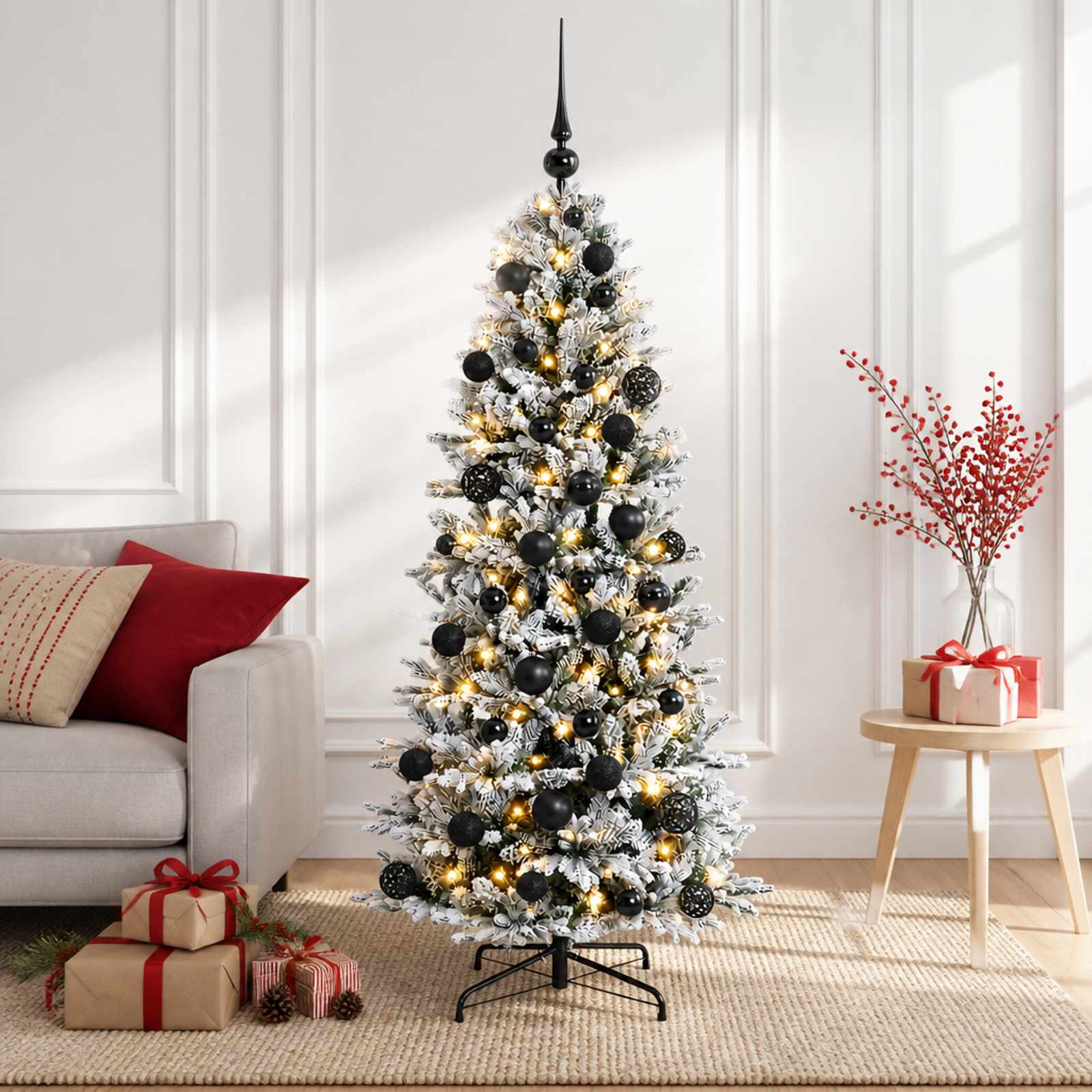 vidaXL Kunstig juletre med julekuler 150 cm 150 LED-lys Varmhvit