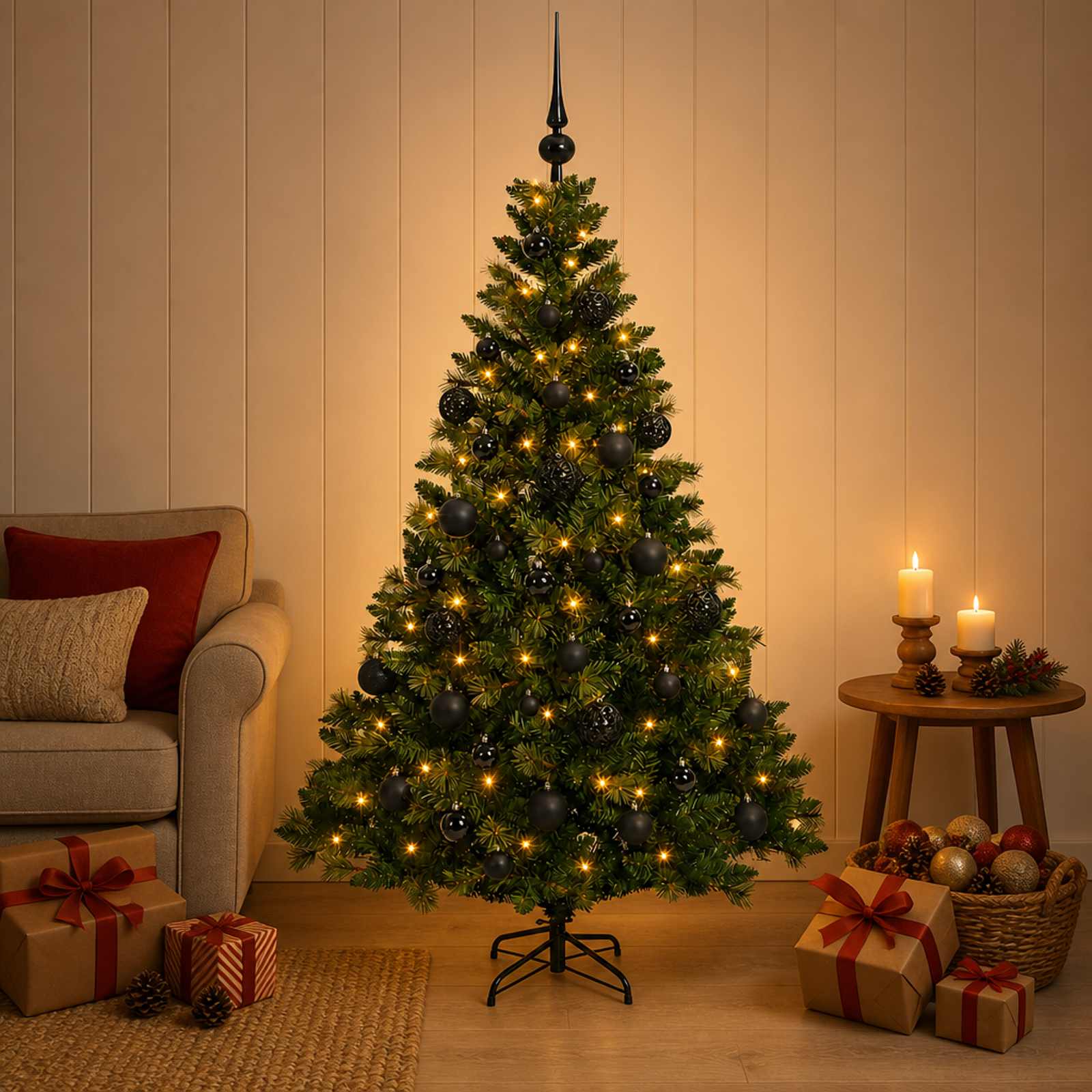 Umjetno božično drevo z okrasnimi kroglami 150 cm 150 LED
