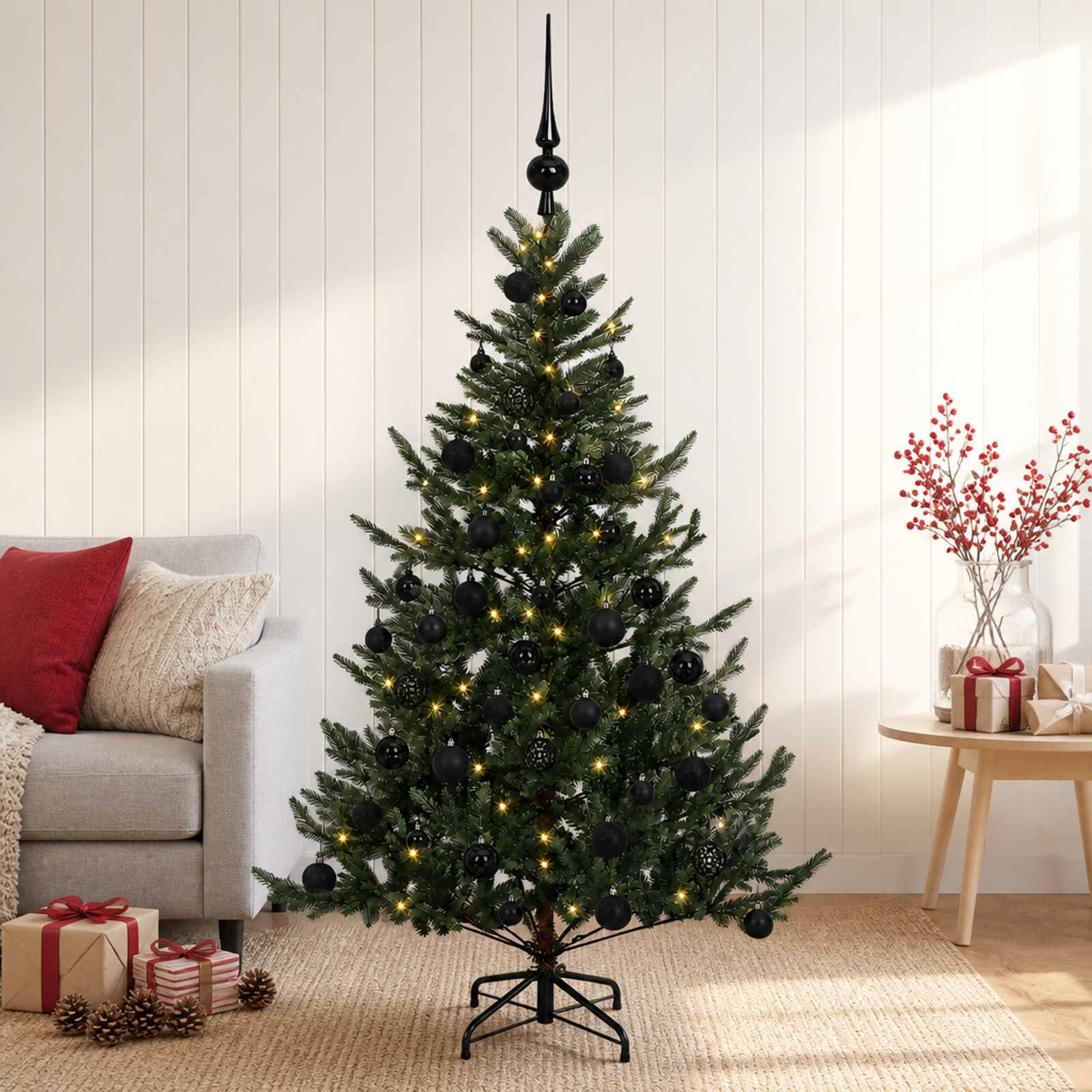 vidaXL Kunstigt juletræ med julekugle 120 cm 150 LED'er Varm hvid