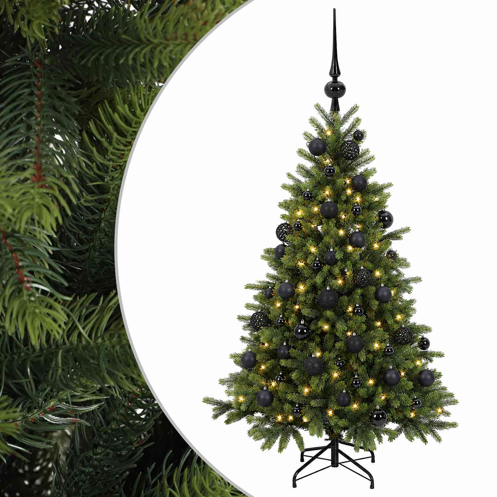 vidaXL Umelý vianočný stromček s vianočnými guľami 120 cm 150 LED