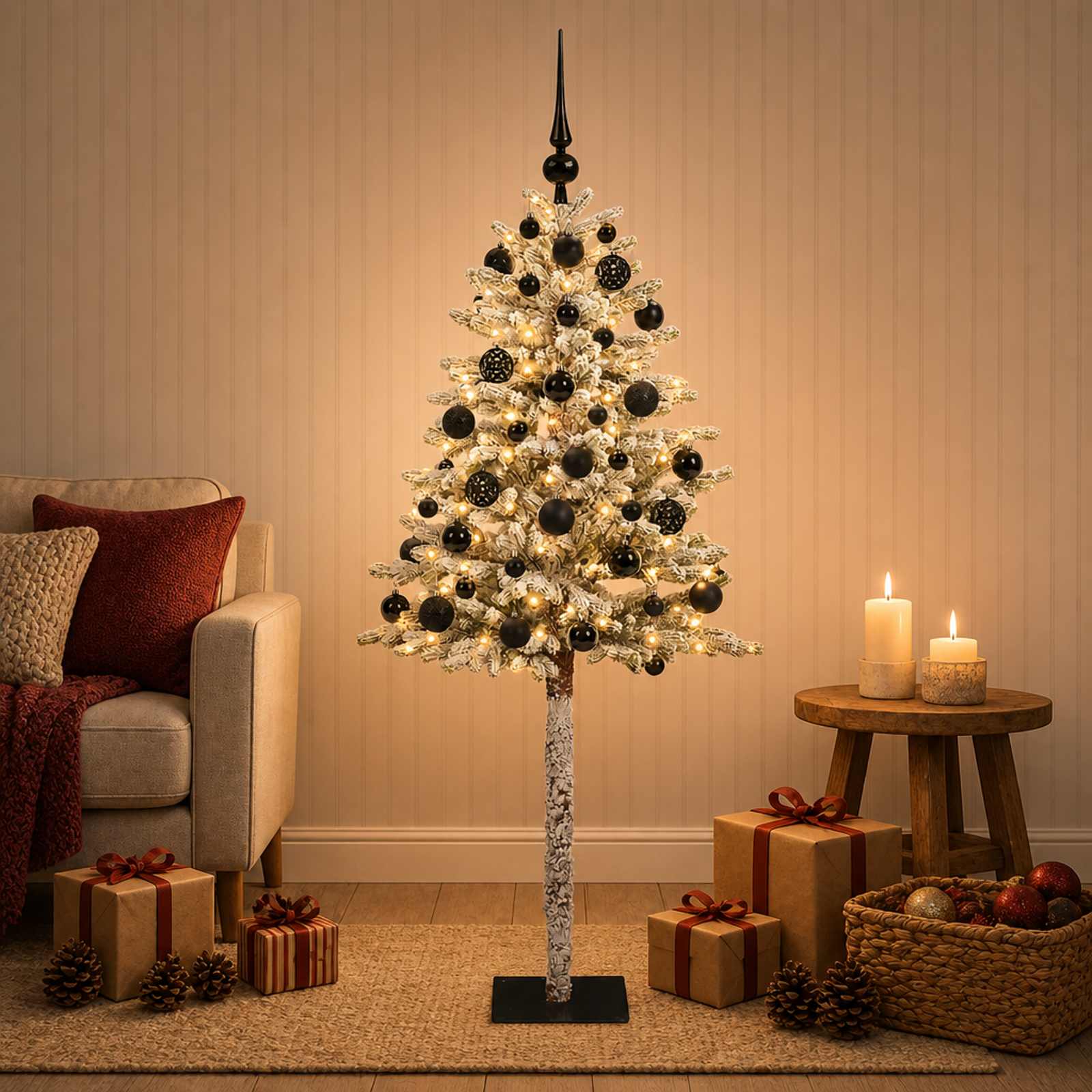 Umjetno božično drevo z okrasnimi kroglami 120 cm 150 LED